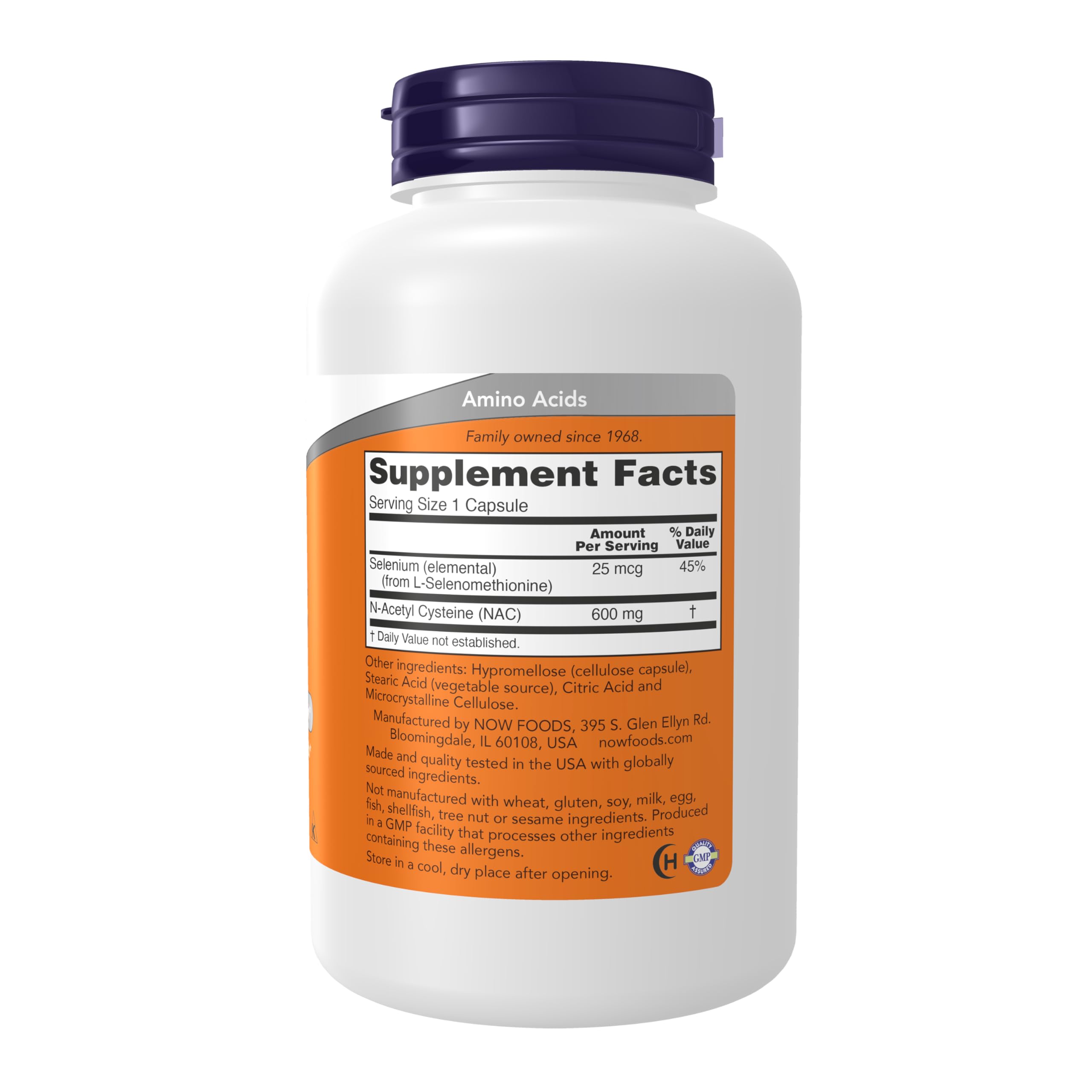 NOW Foods N-Acetyl Cysteine 600mg side view showing capsule details