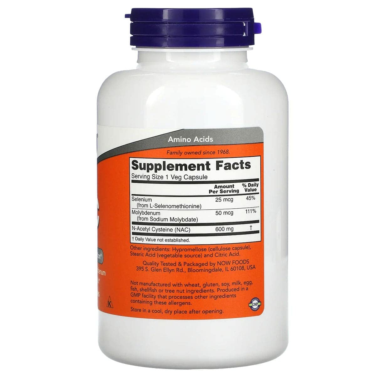 NOW Foods N-Acetyl Cysteine 600mg side view showing label