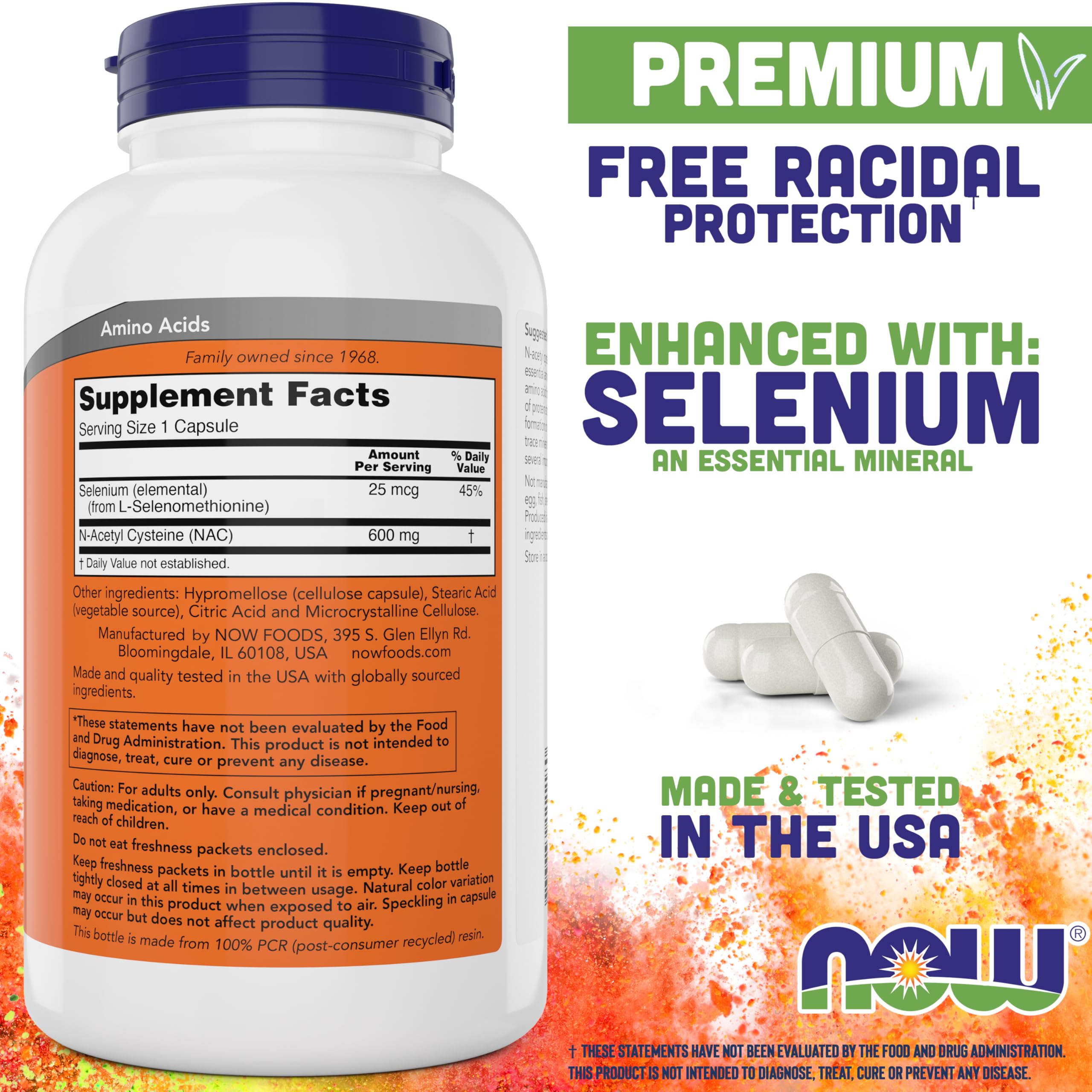 NOW Foods NAC 600 mg 400 Capsules side view