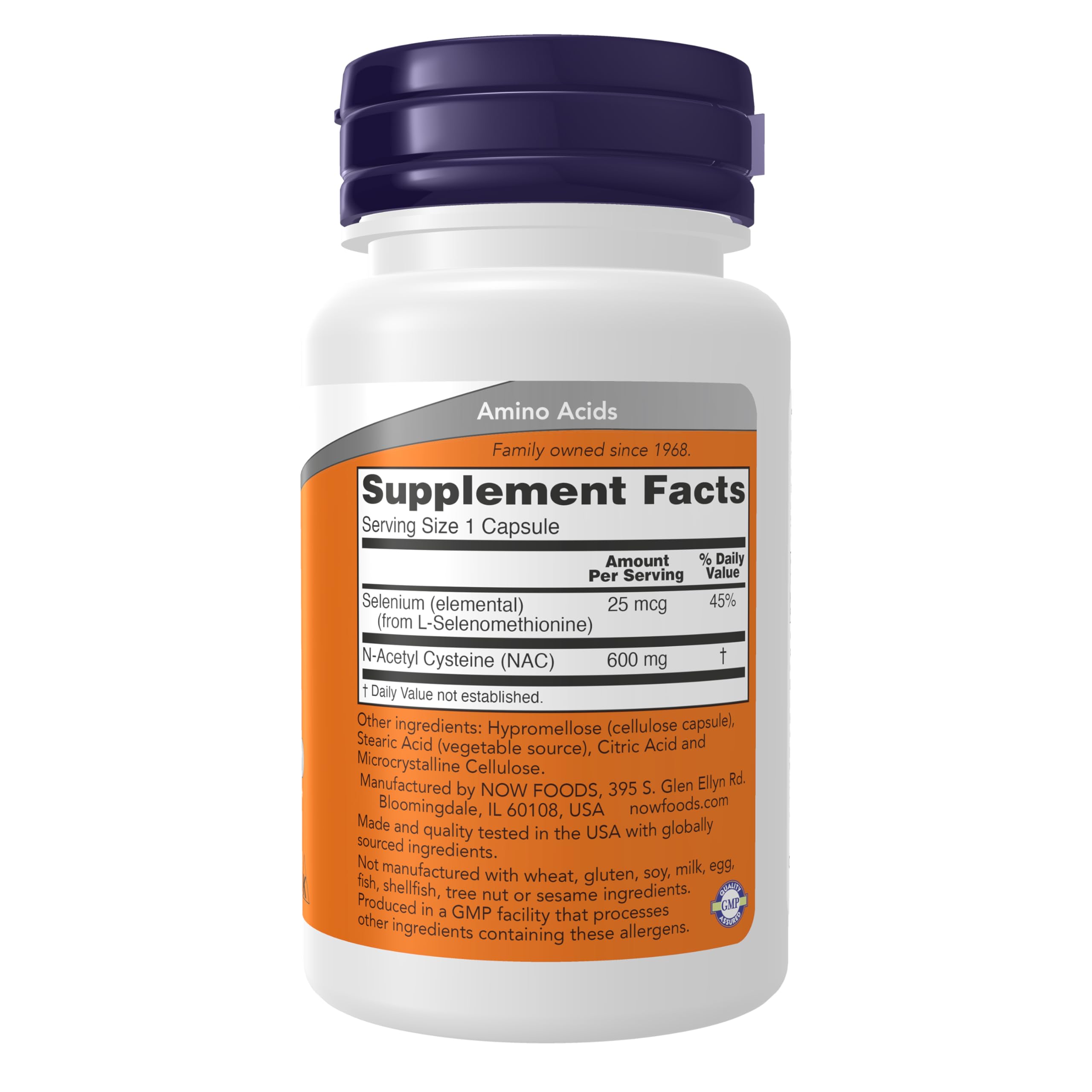NOW Foods NAC 600mg with Selenium veggie capsules close-up
