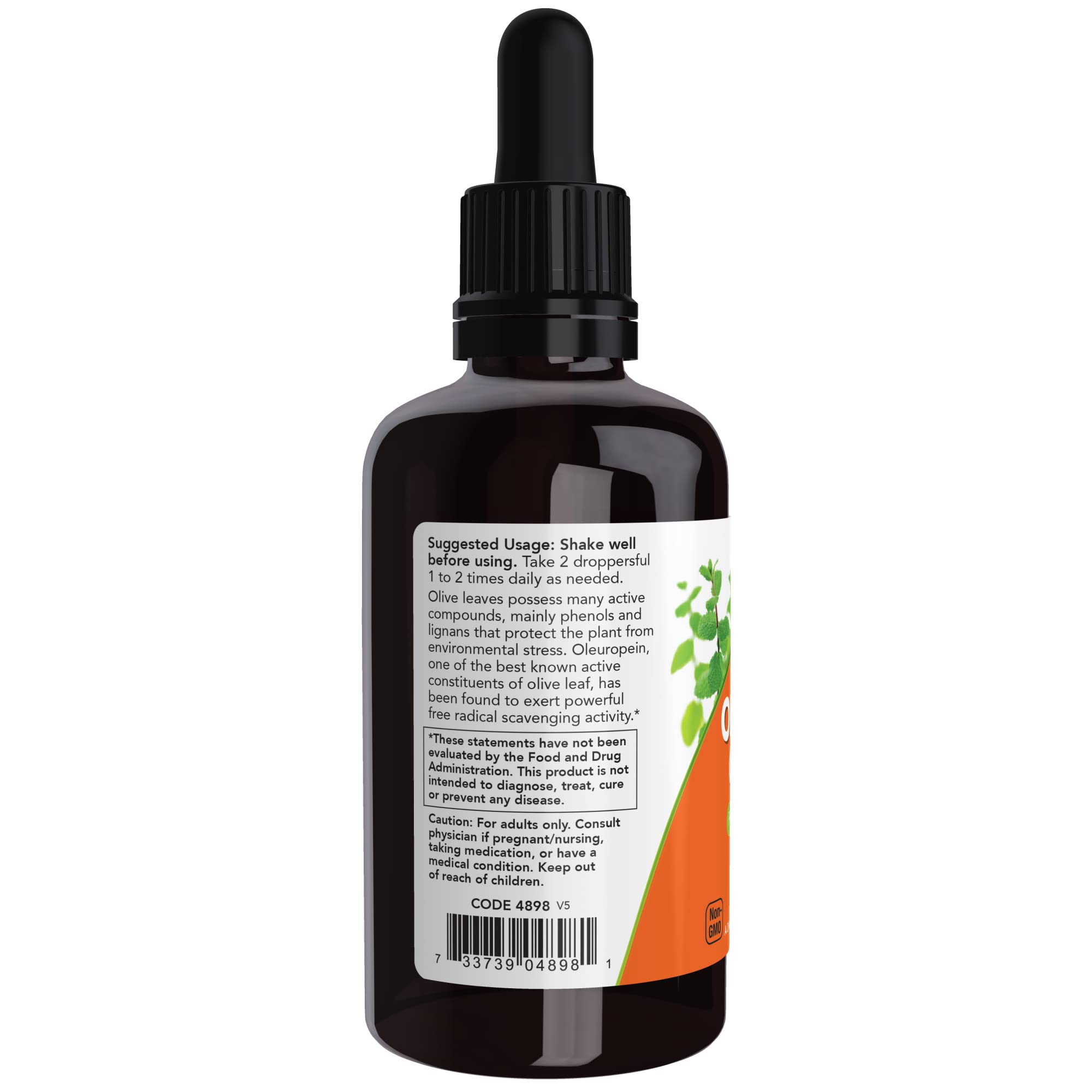 NOW Foods Olive Leaf Extract 200mg bottle side view