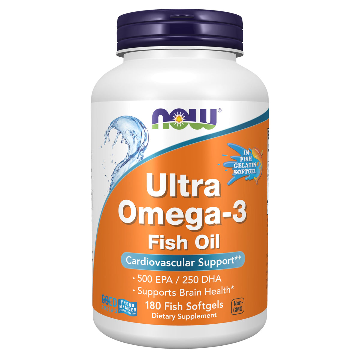 NOW Foods Omega-3 Fish Oil 1000mg 180 Softgels front view