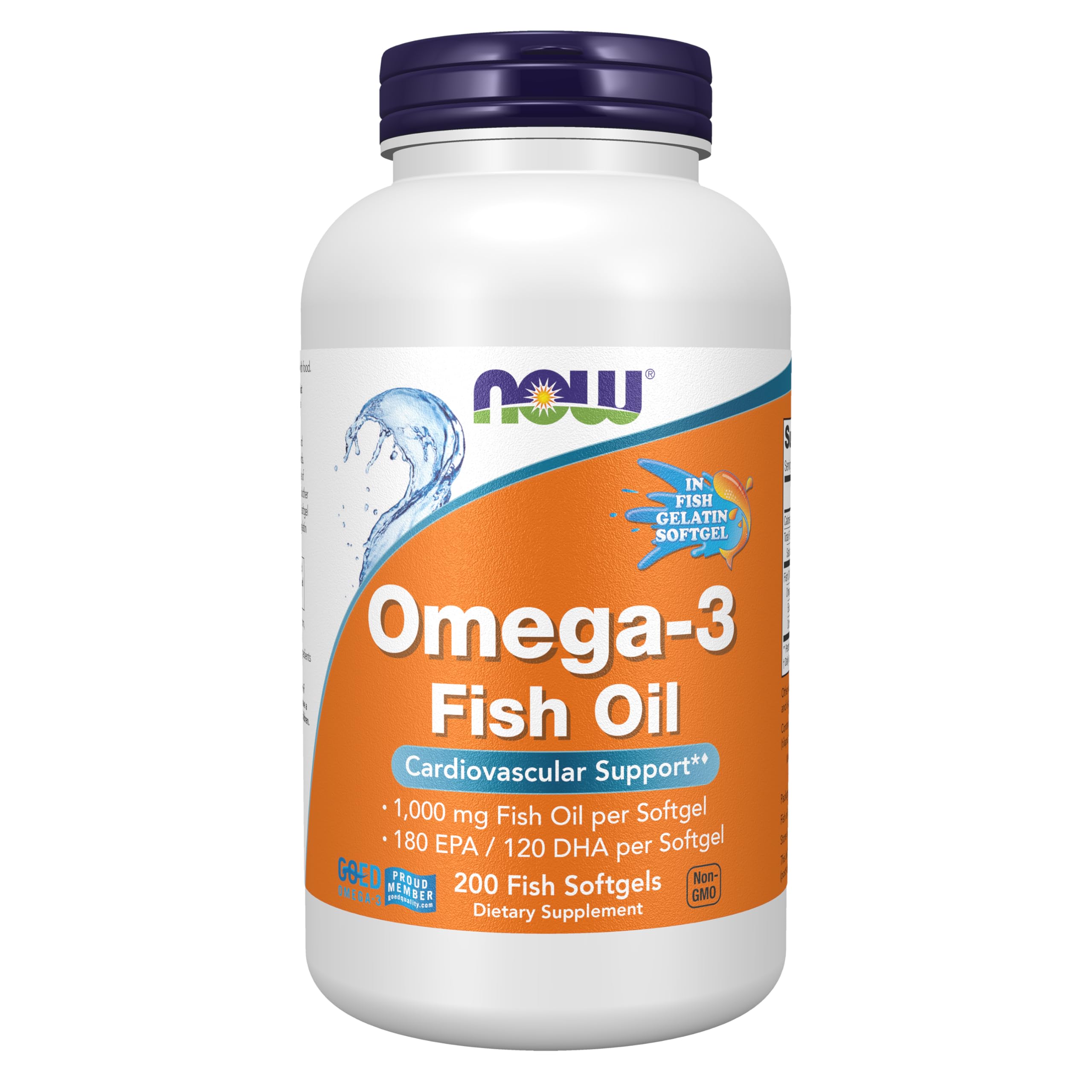 NOW Foods Omega-3 Fish Oil 1000mg fish gelatin softgels front view
