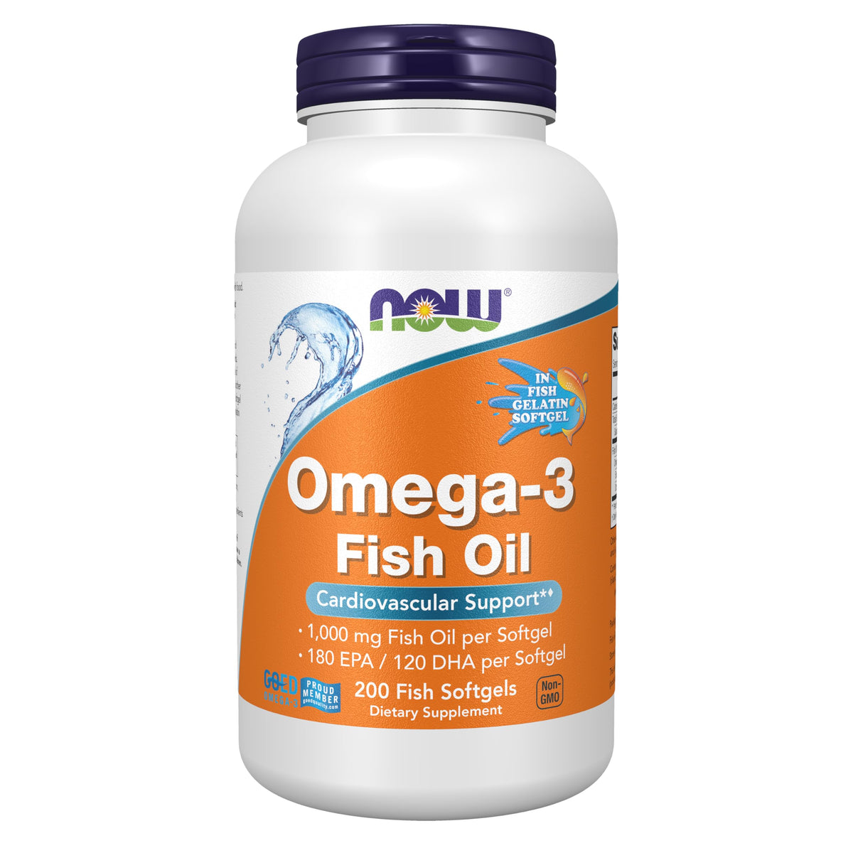 NOW Foods Omega-3 Fish Oil 1000mg fish gelatin softgels front view