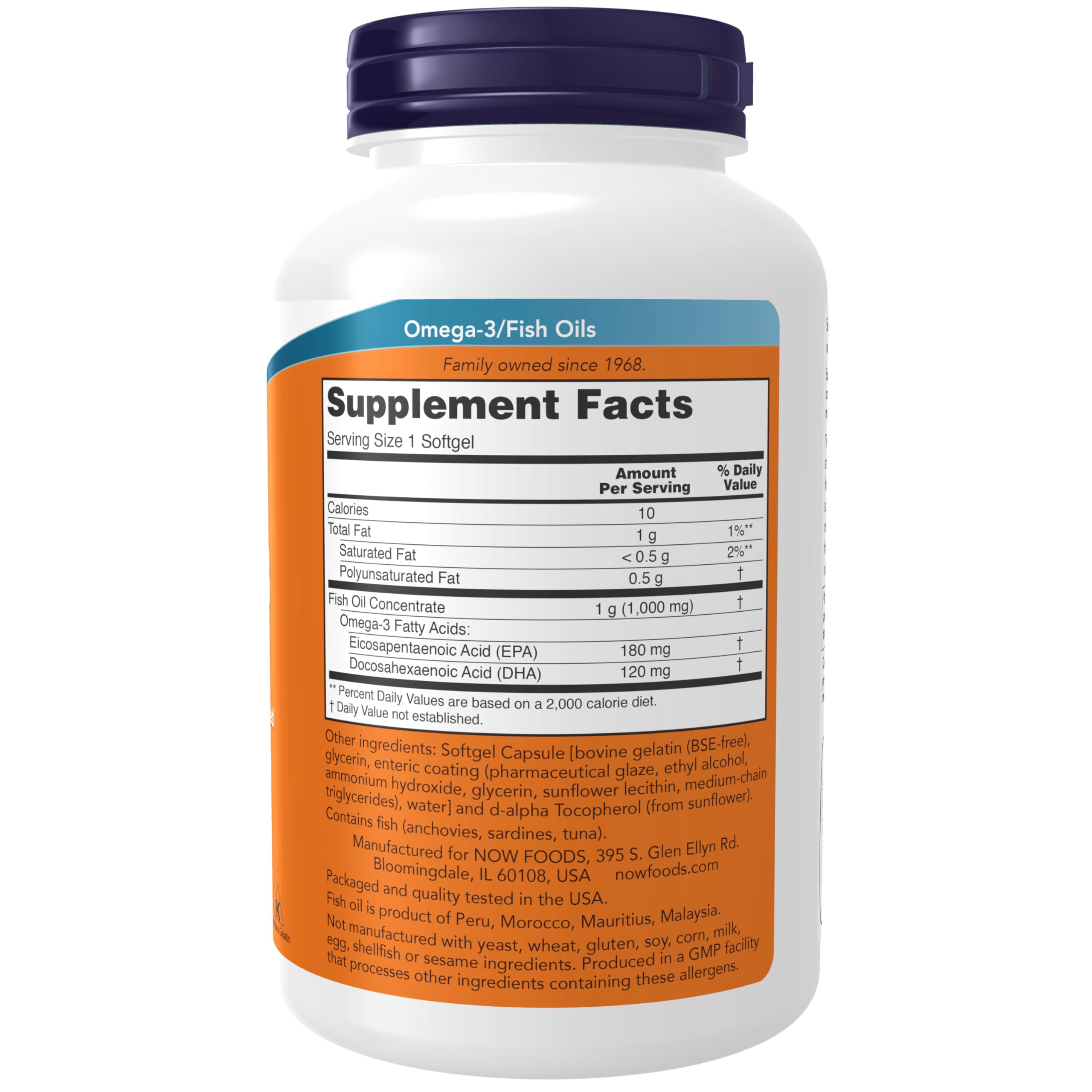 NOW Foods Omega-3 Fish Oil Softgels showing softgel capsule