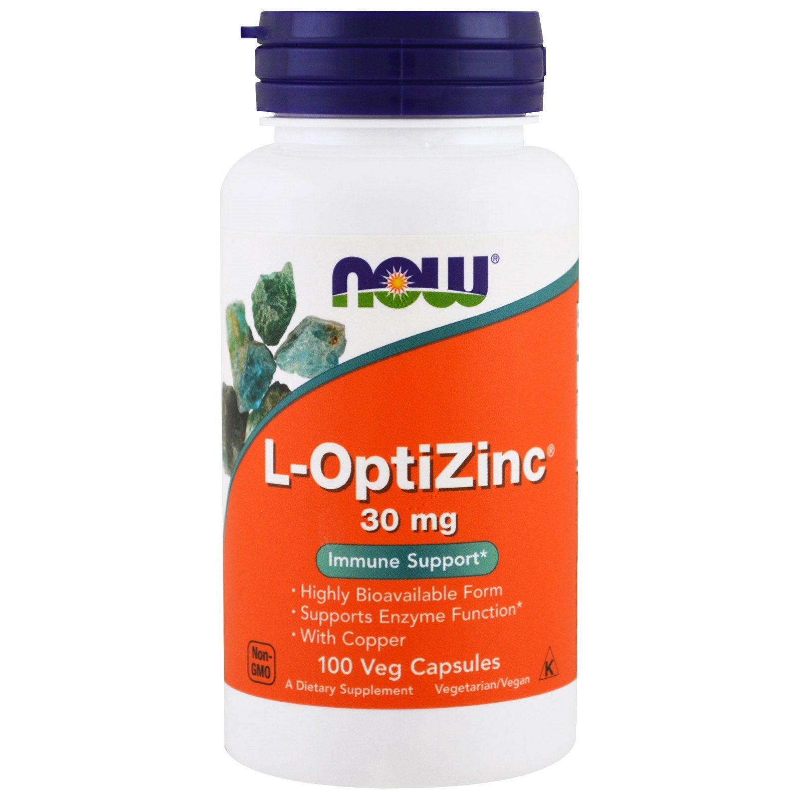 NOW Foods Opti L-Zinc 30mg with Copper 100 Capsules front view