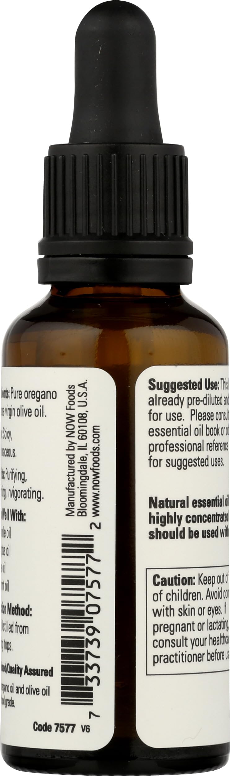 NOW Foods Oregano Oil 25% 1 oz back view