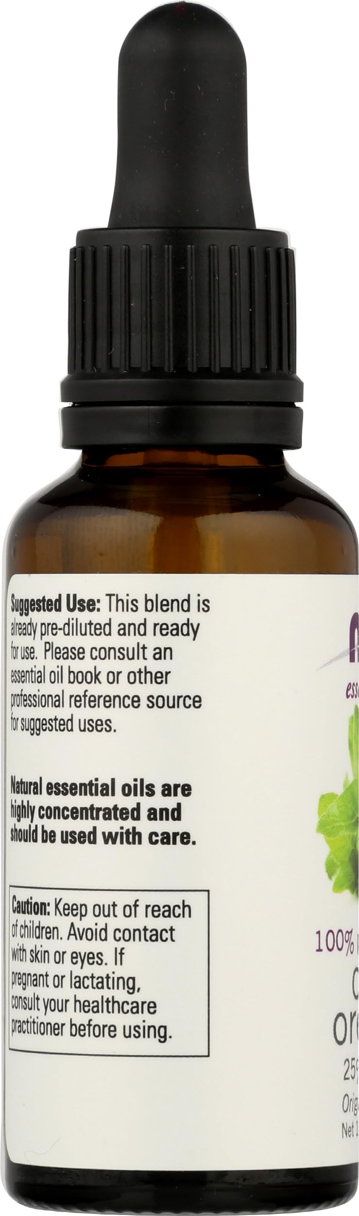 NOW Foods Oregano Oil 25% 1 oz close-up of bottle