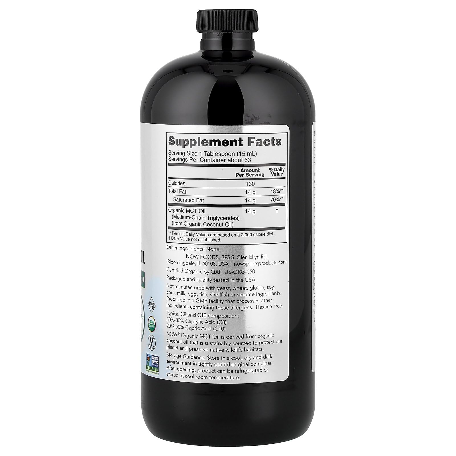 NOW Foods Organic MCT Oil 912g label close-up