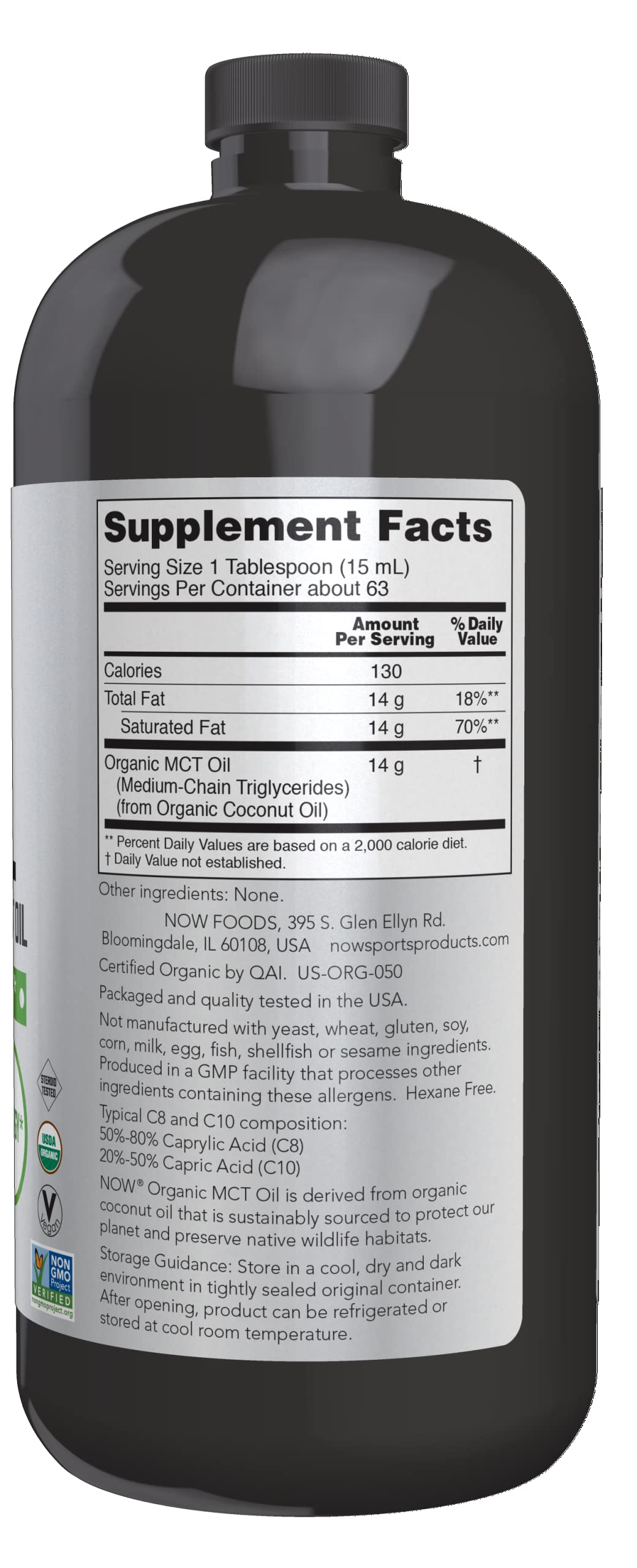 NOW Foods Organic MCT Oil 912g side view