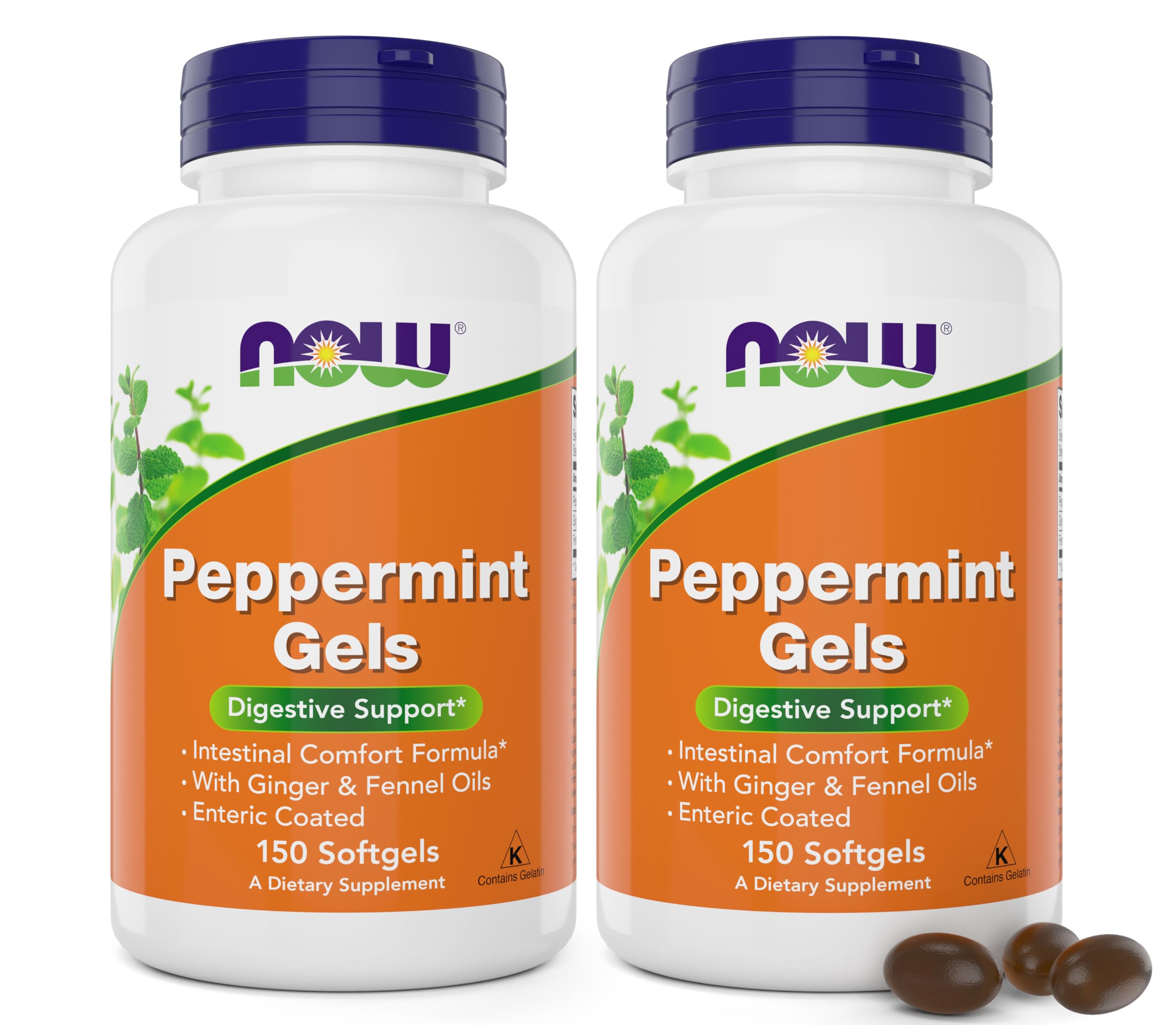 NOW Foods Peppermint Gels 150 Softgels Pack of 2 front view