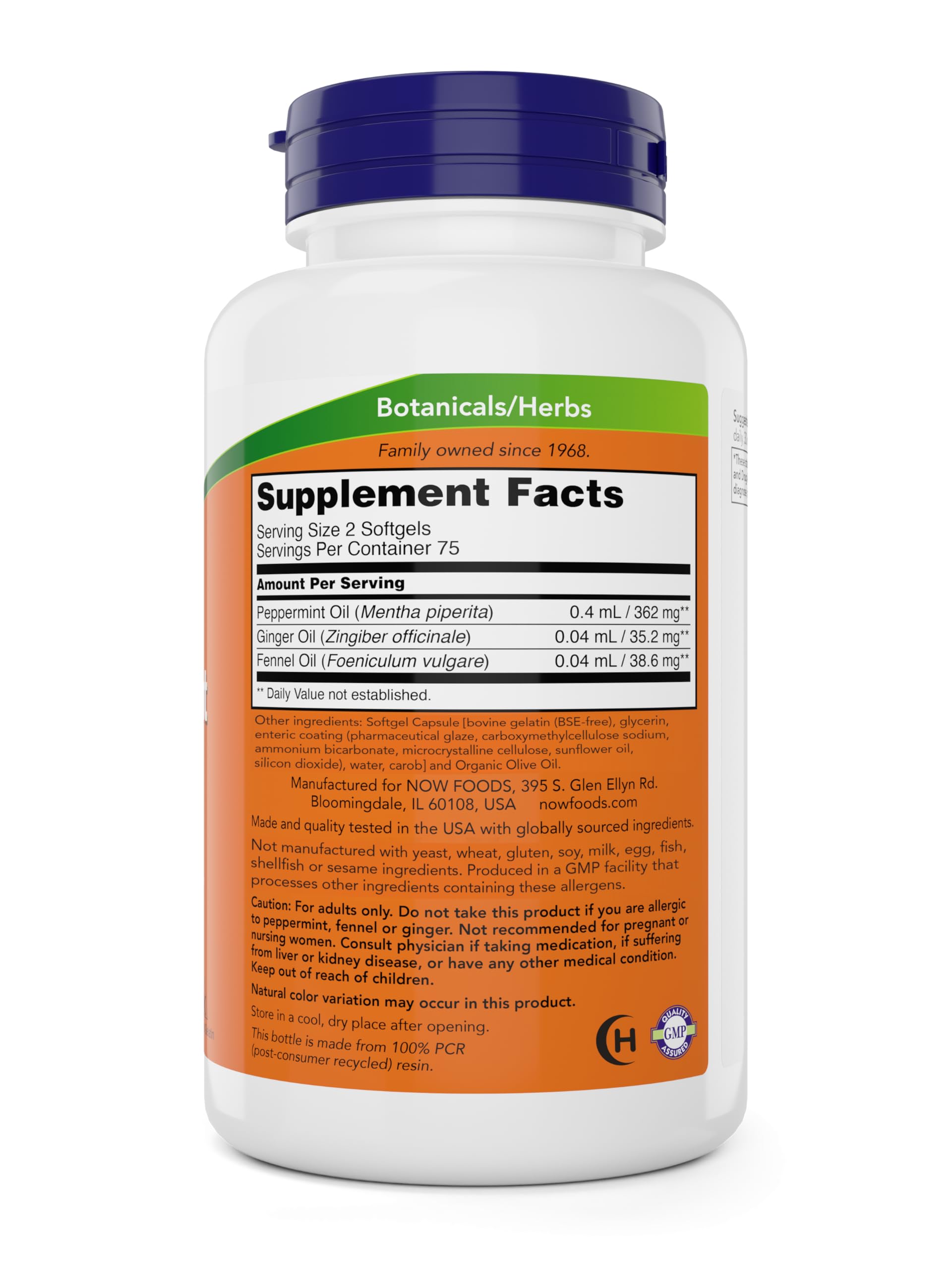 NOW Foods Peppermint Gels packaging side view