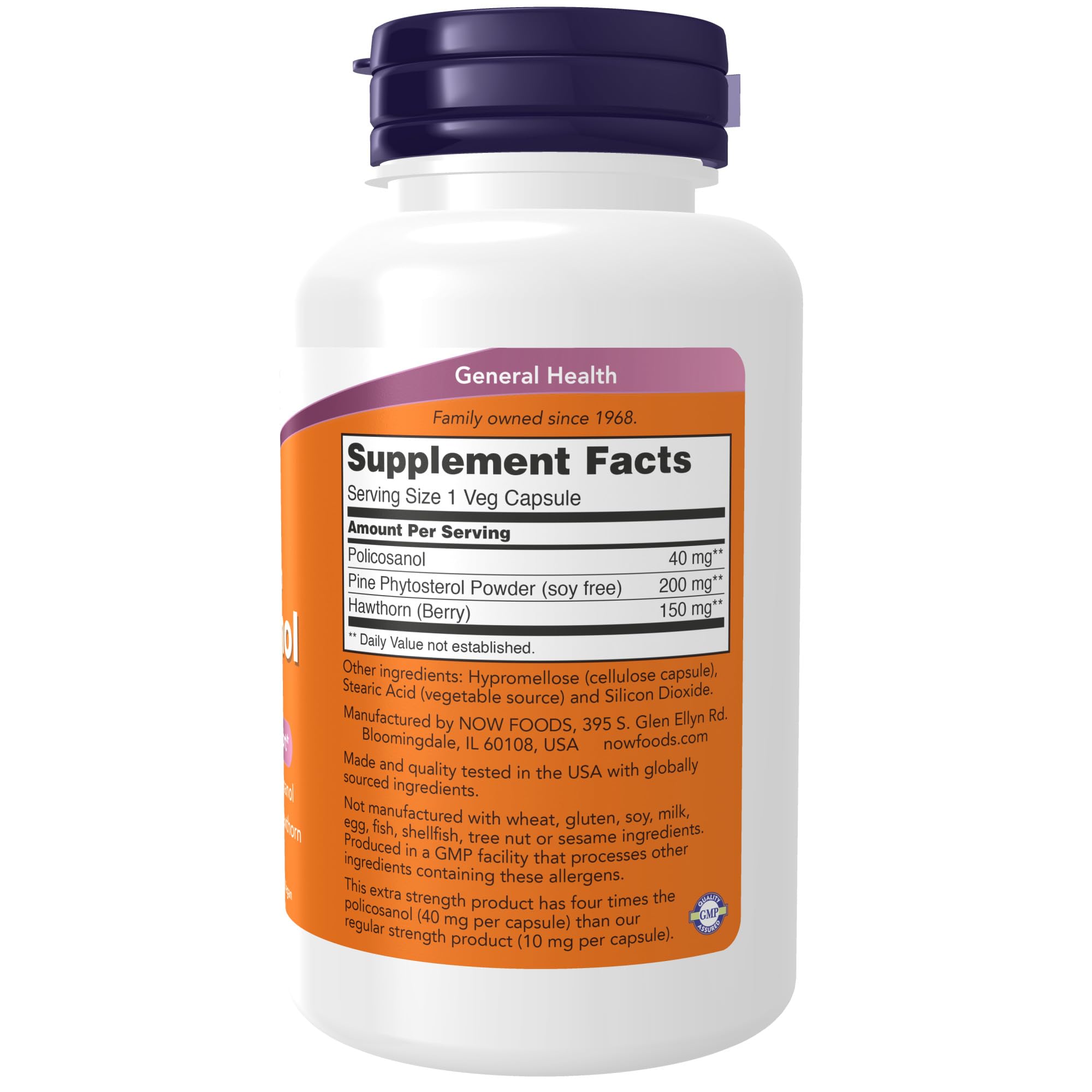 NOW Foods Policosanol Extra Strength 40mg capsules side view