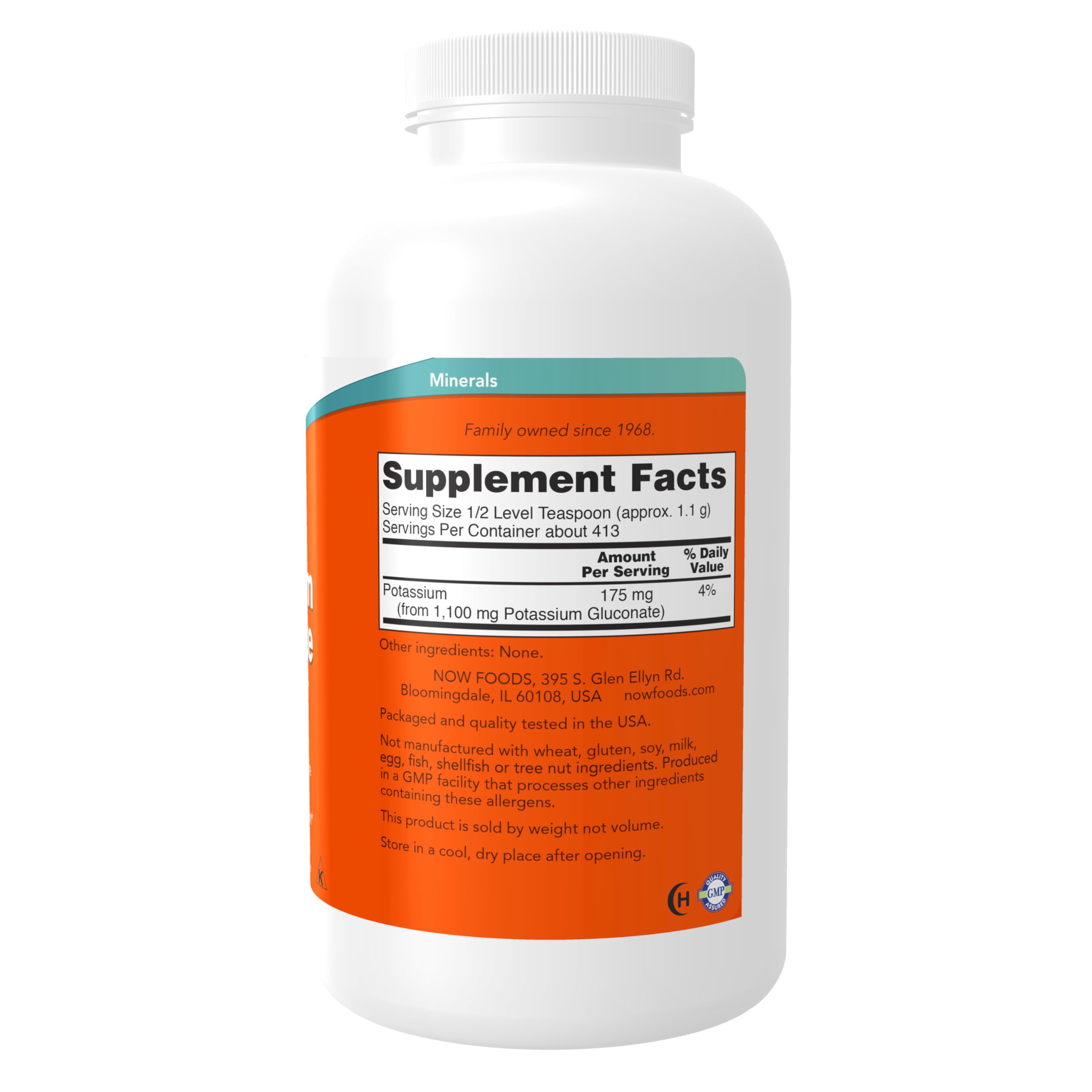 NOW Foods Potassium Gluconate packaging side view