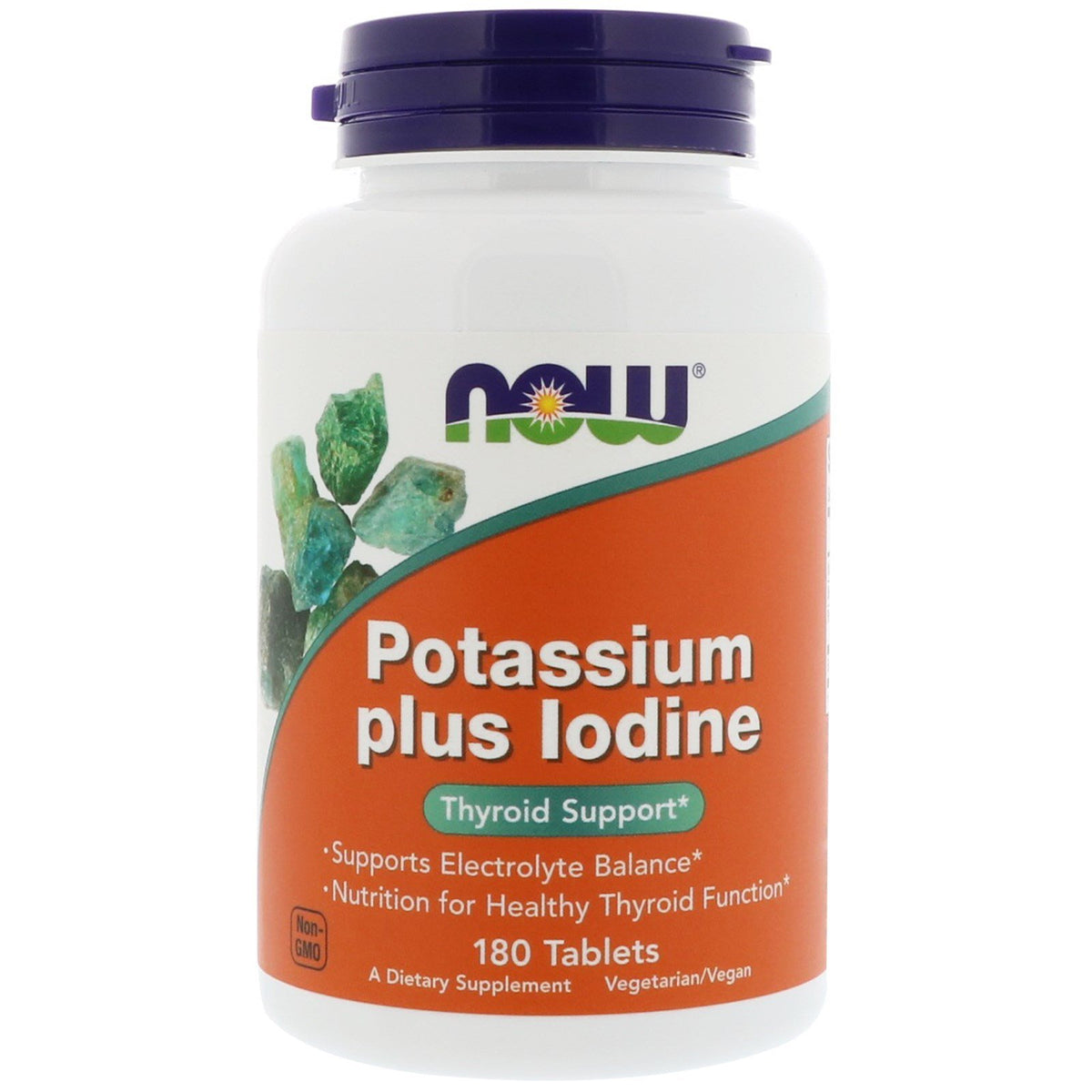 NOW Foods Potassium Plus Iodine 180 Tablets front view