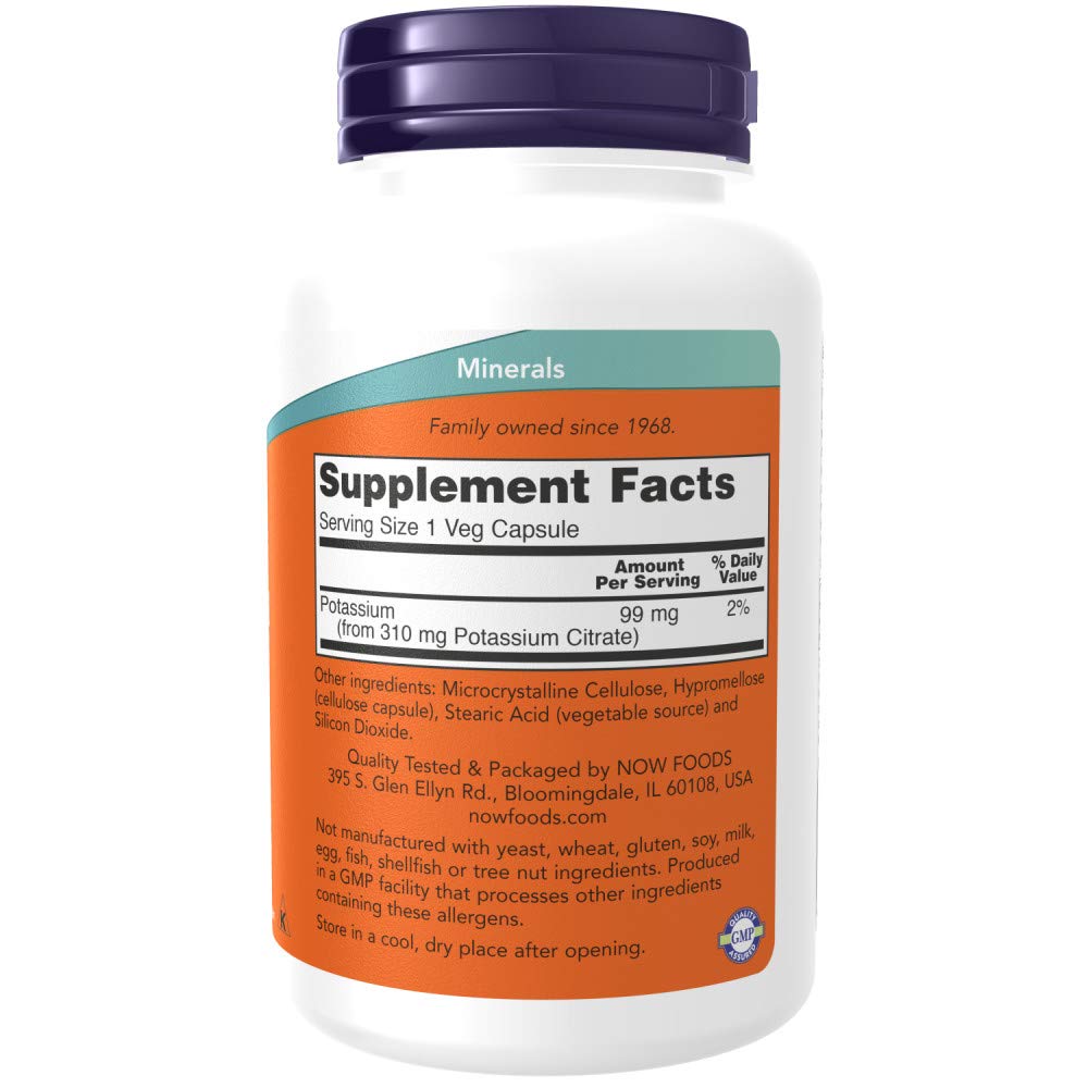 NOW Foods Potassium Supplement packaging side view