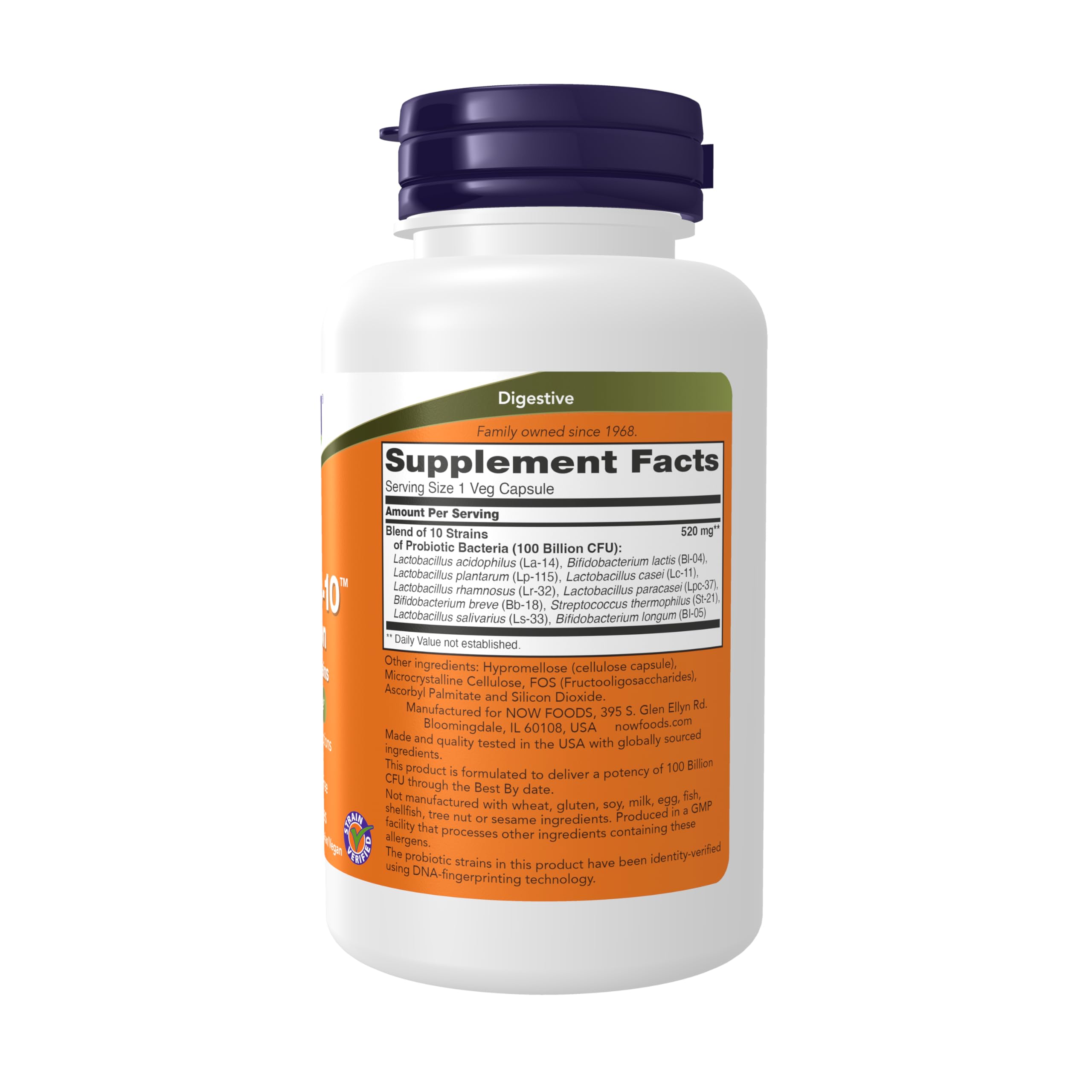 NOW Foods Probiotic-10 100 Billion CFU 60g side view
