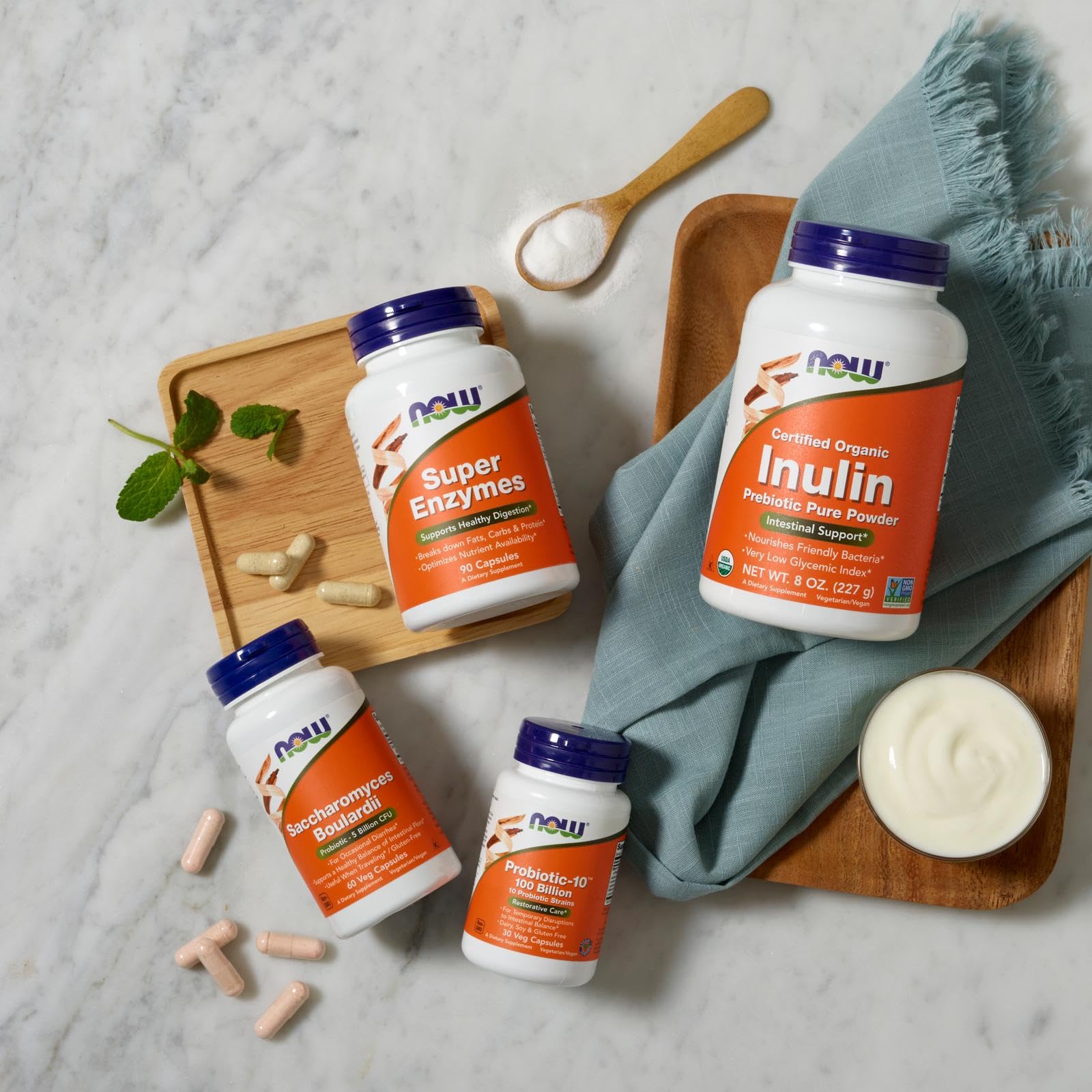 NOW Foods Probiotic-10 100 Billion CFU capsules in a hand