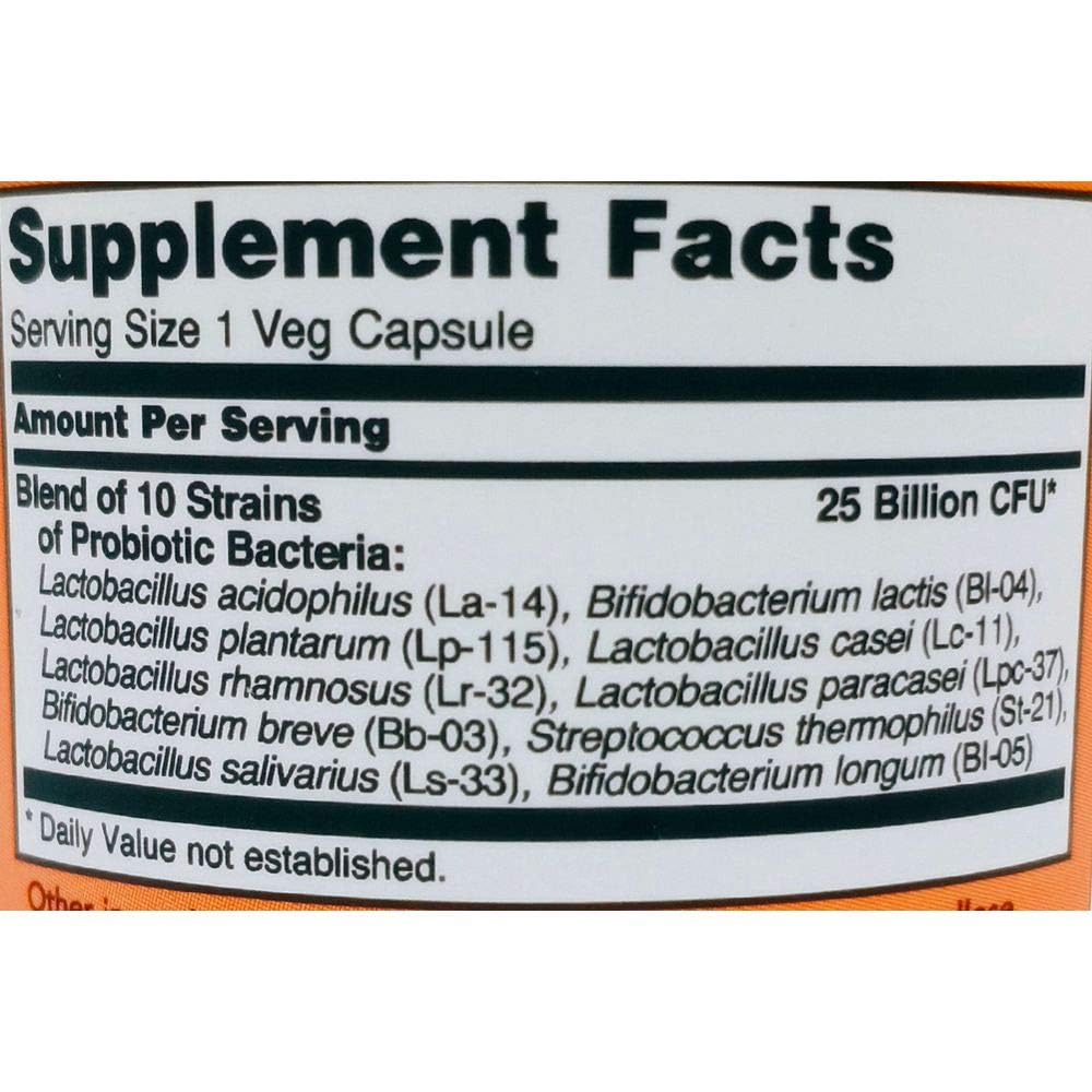 NOW Foods Probiotic-10 25 Billion 50 Vcaps capsule close-up