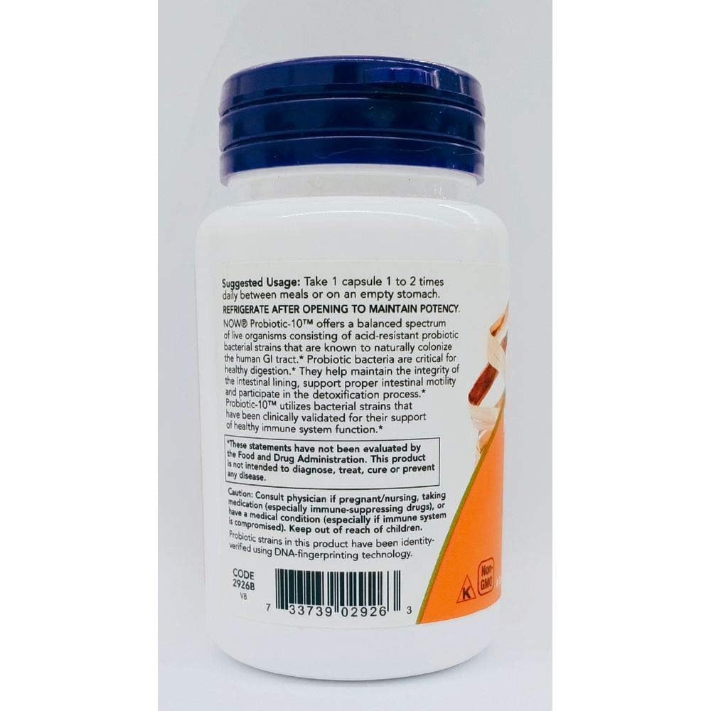 NOW Foods Probiotic-10 25 Billion 50 Vcaps packaging