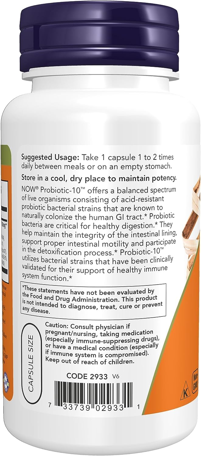 NOW Foods Probiotic-10 25 Billion capsules in a bowl