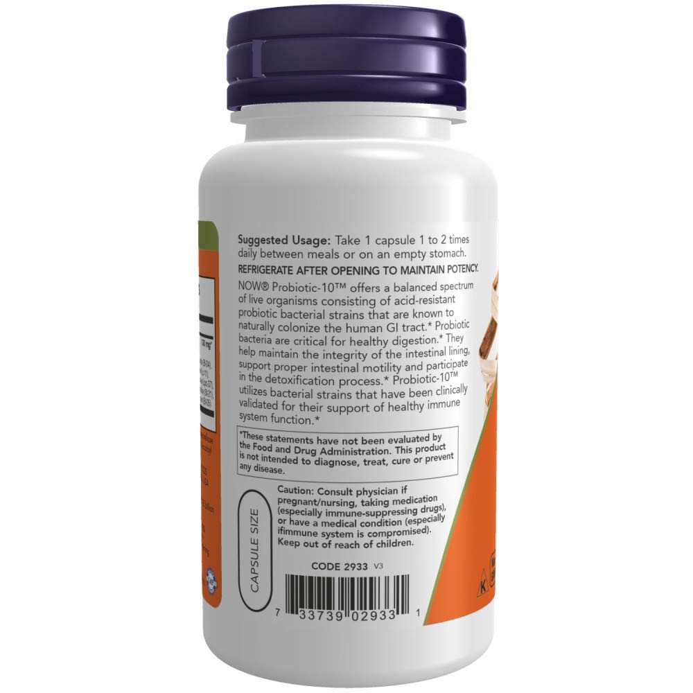 NOW Foods Probiotic-10 25 Billion CFU 100 Veg Capsules packaging
