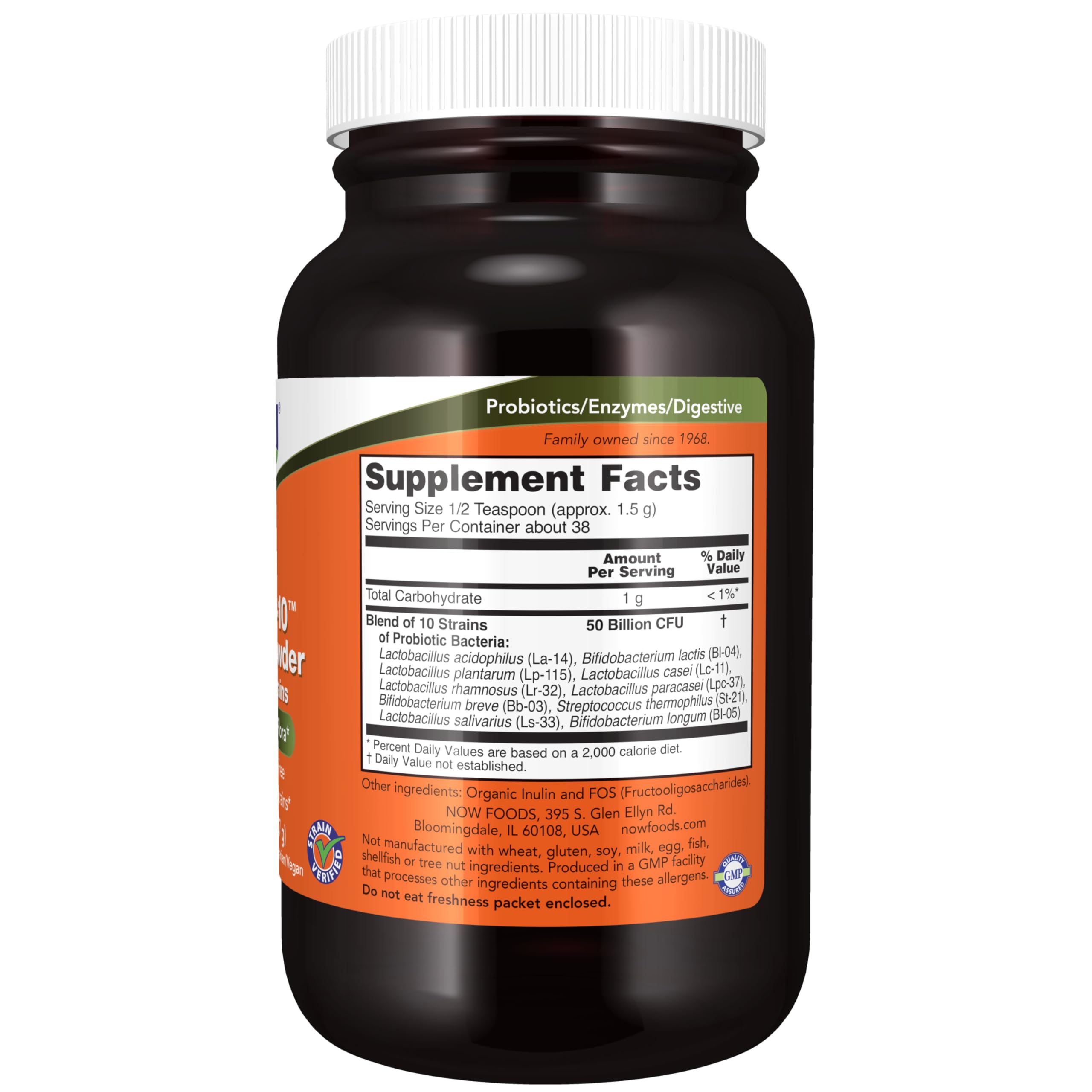 NOW Foods Probiotic-10 60 capsules side view