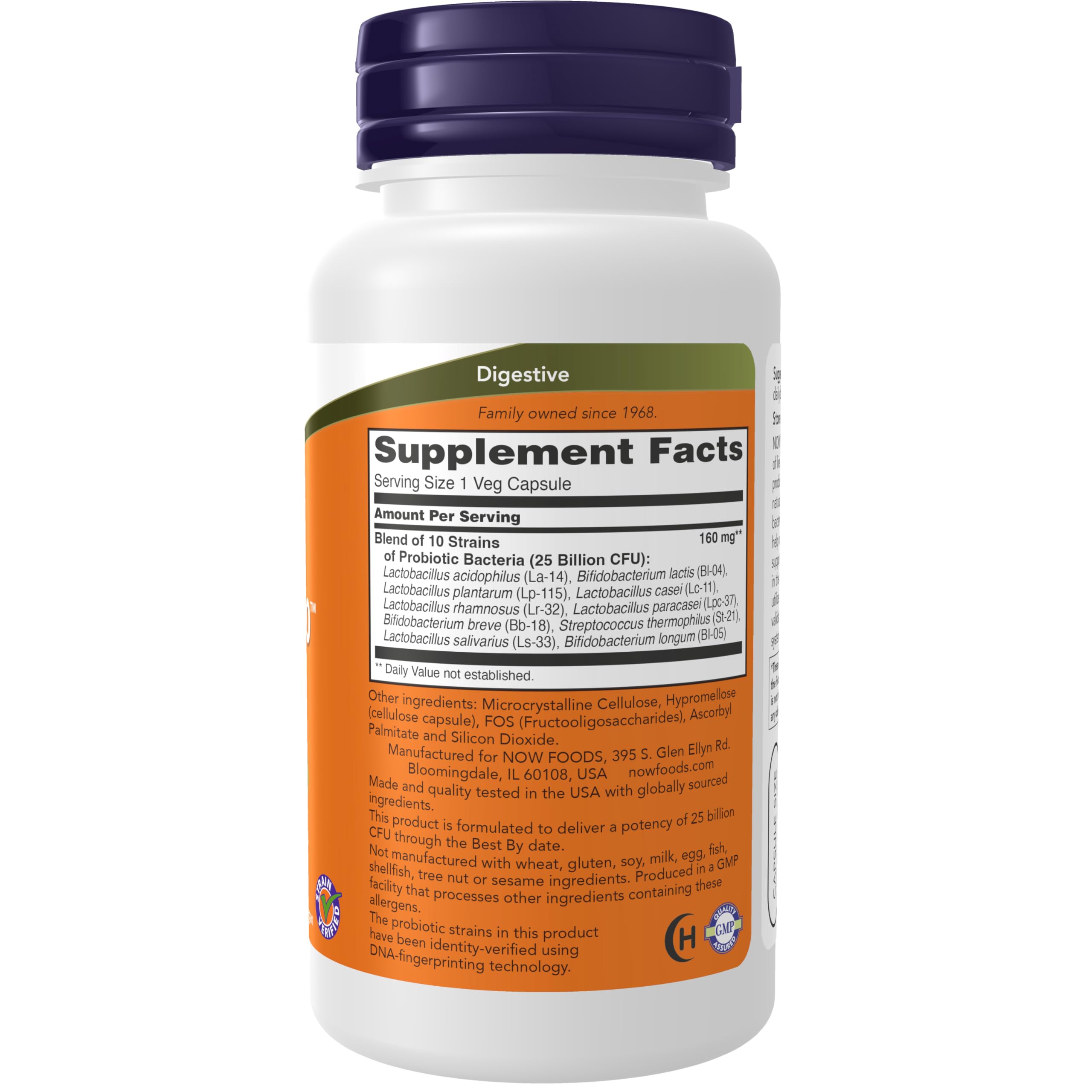 NOW Foods Probiotic-10 capsules in a clear bottle