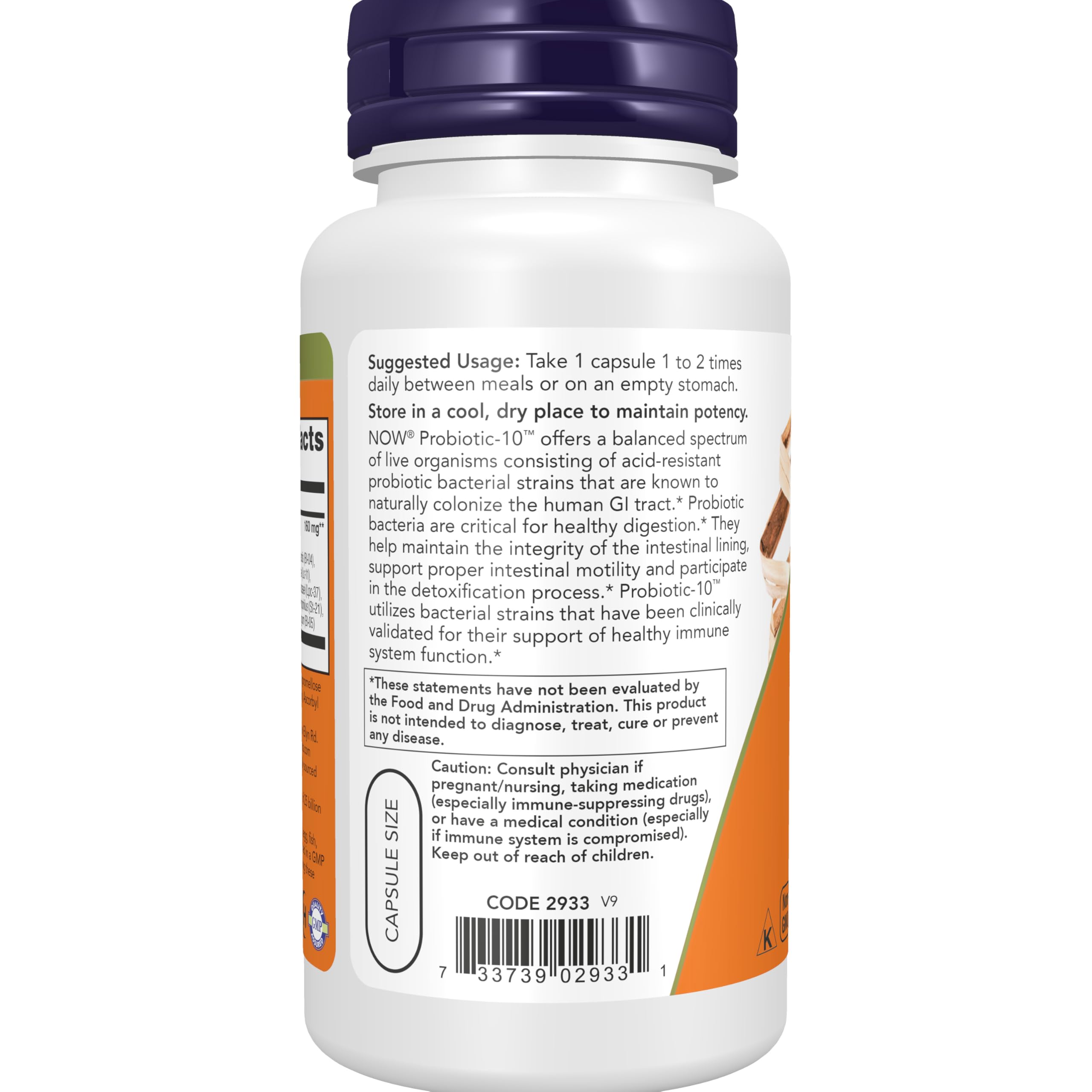 NOW Foods Probiotic-10 supplement label close-up