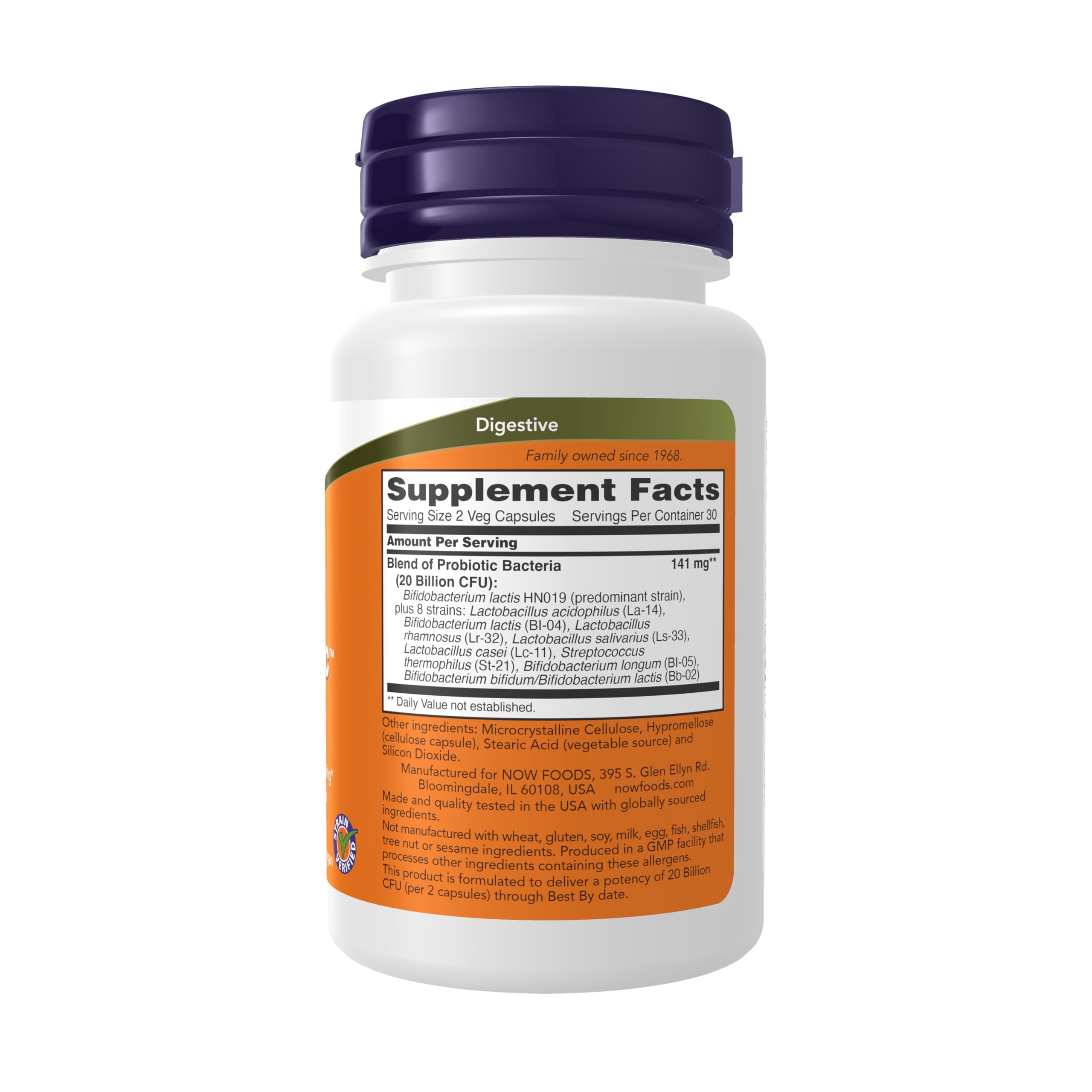 NOW Foods Probiotic Acidophilus 20 Billion CFU 60 Capsules side view