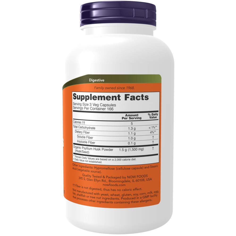 NOW Foods Psyllium Husk Capsules 295g side view