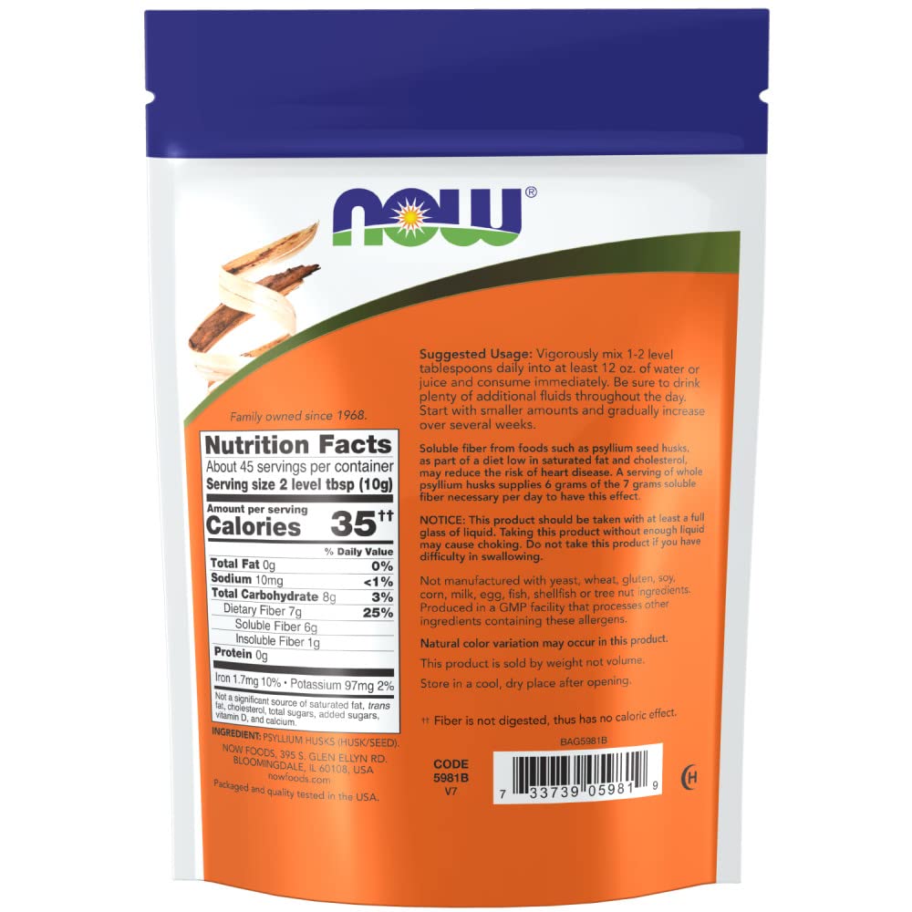 NOW Foods Psyllium Husk Whole 1 lb package side view