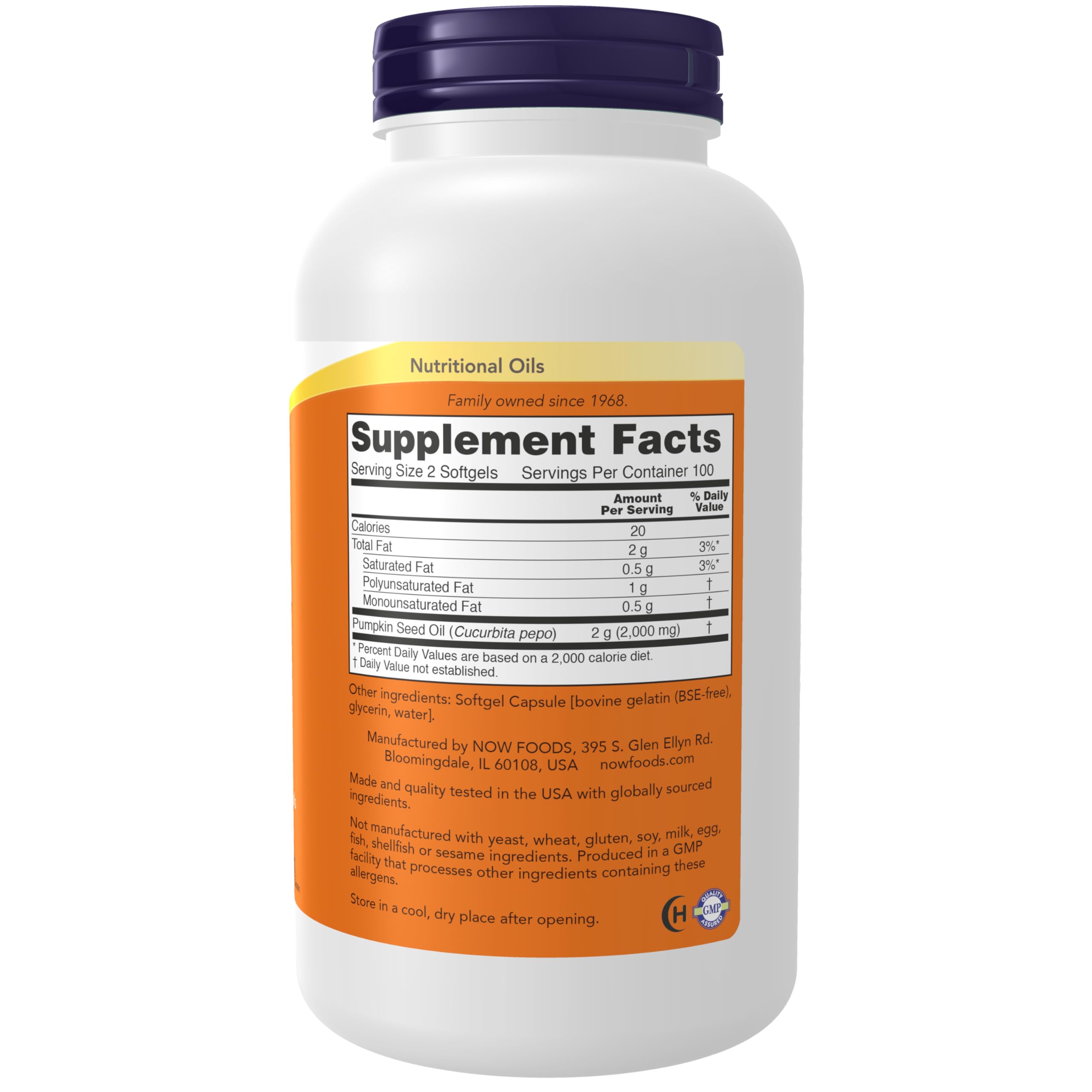 NOW Foods Pumpkin Seed Oil Softgels 2000mg side view