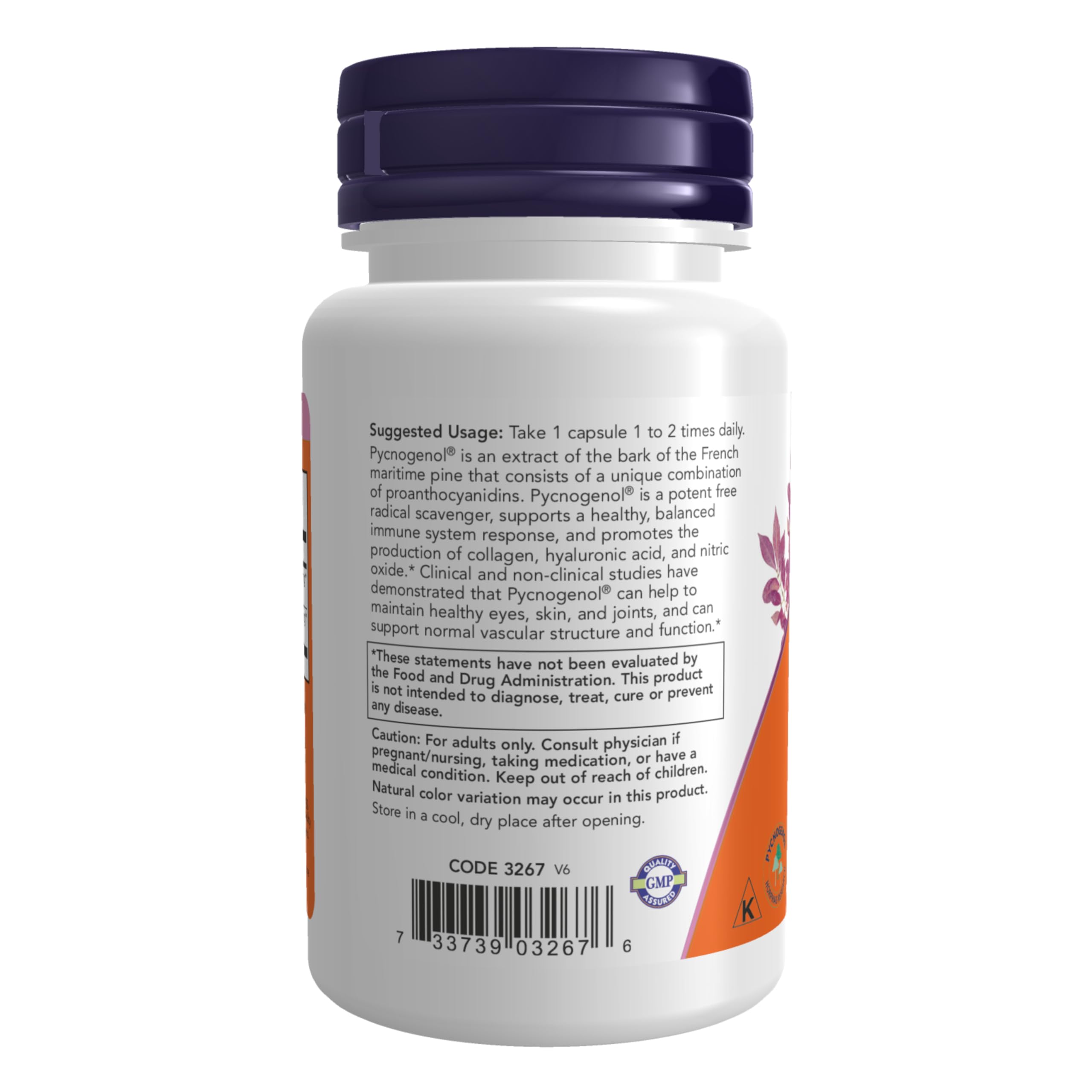 NOW Foods Pycnogenol 100 mg supplement bottle with label