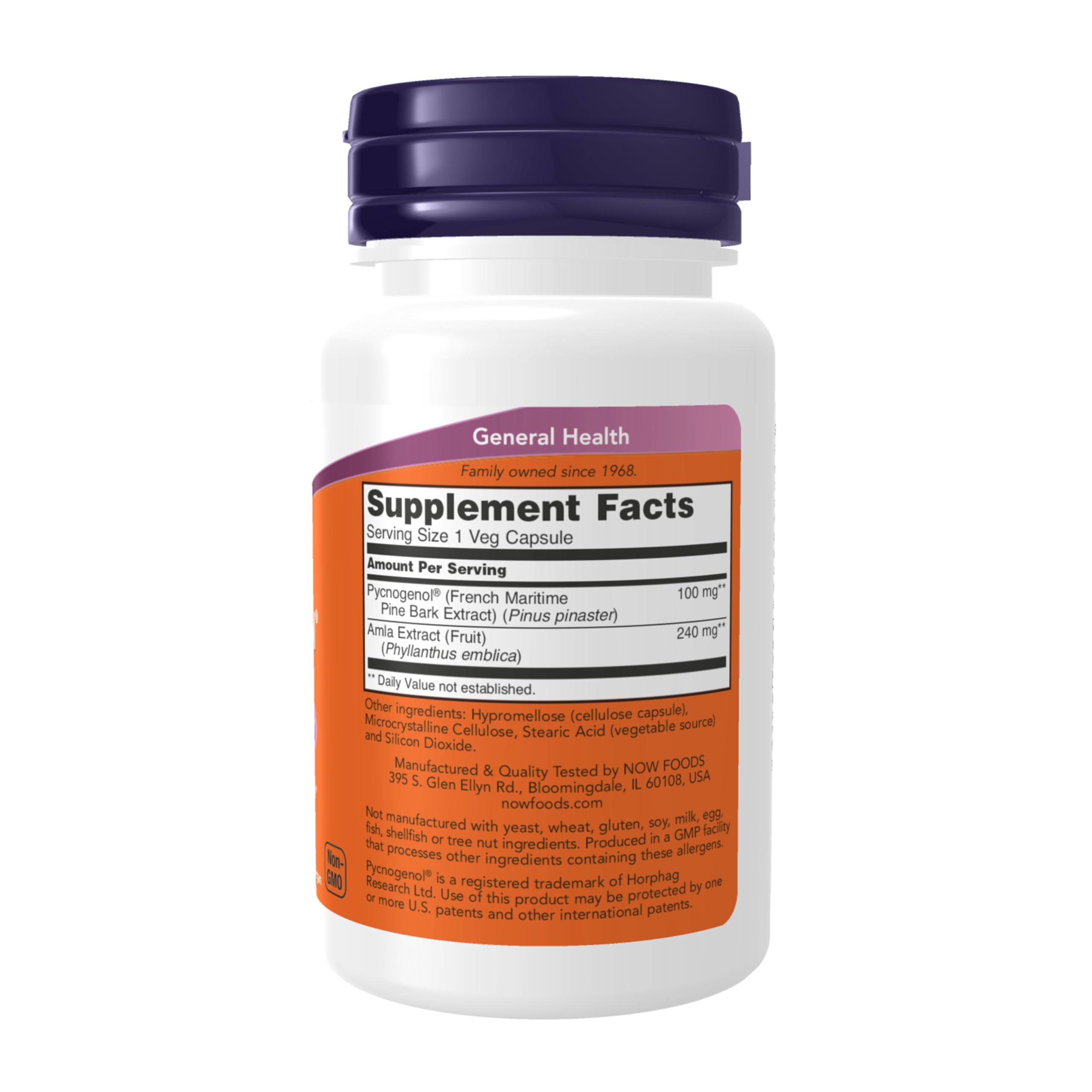 NOW Foods Pycnogenol 100 mg supplement side view