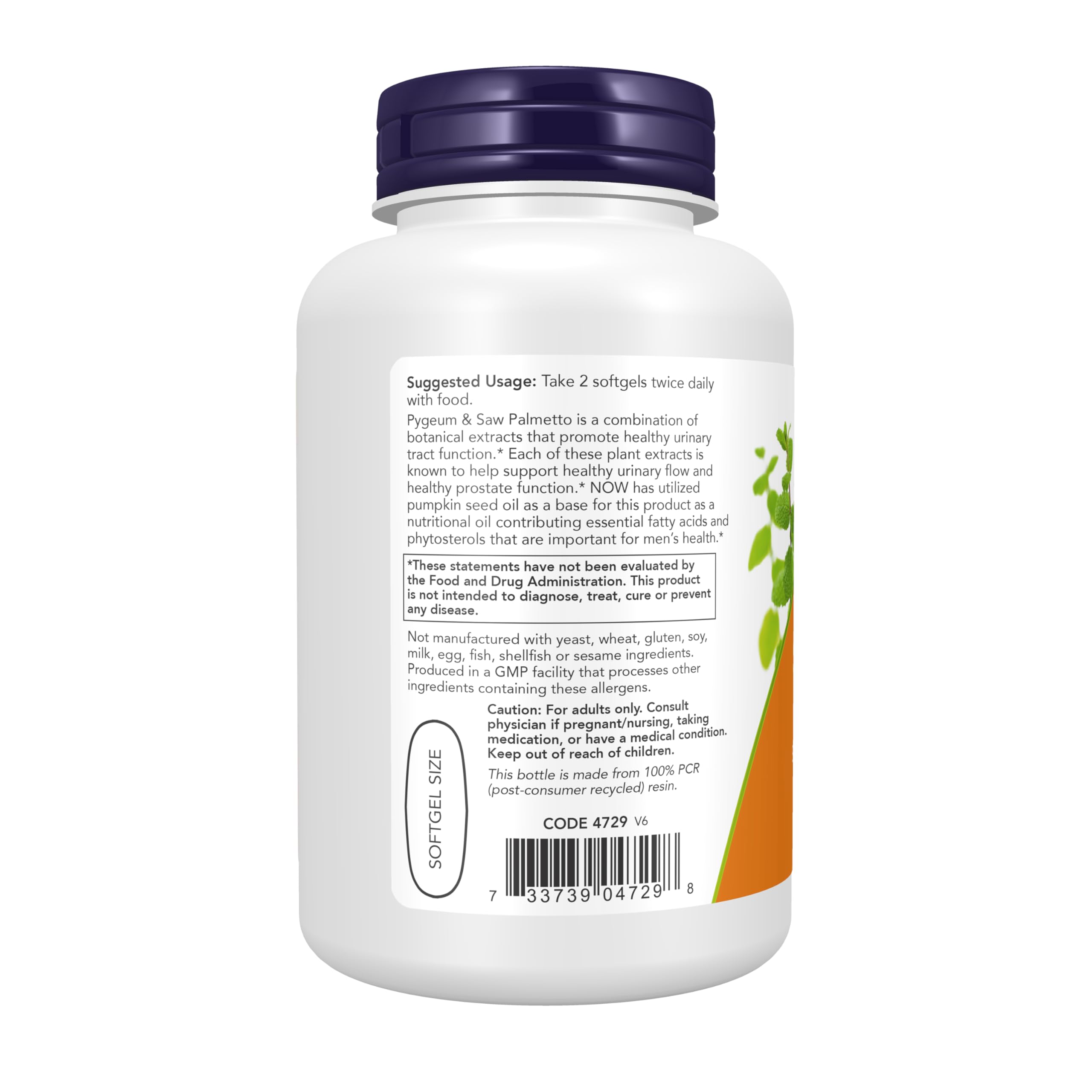 NOW Foods Pygeum & Saw Palmetto 272g back view with ingredients