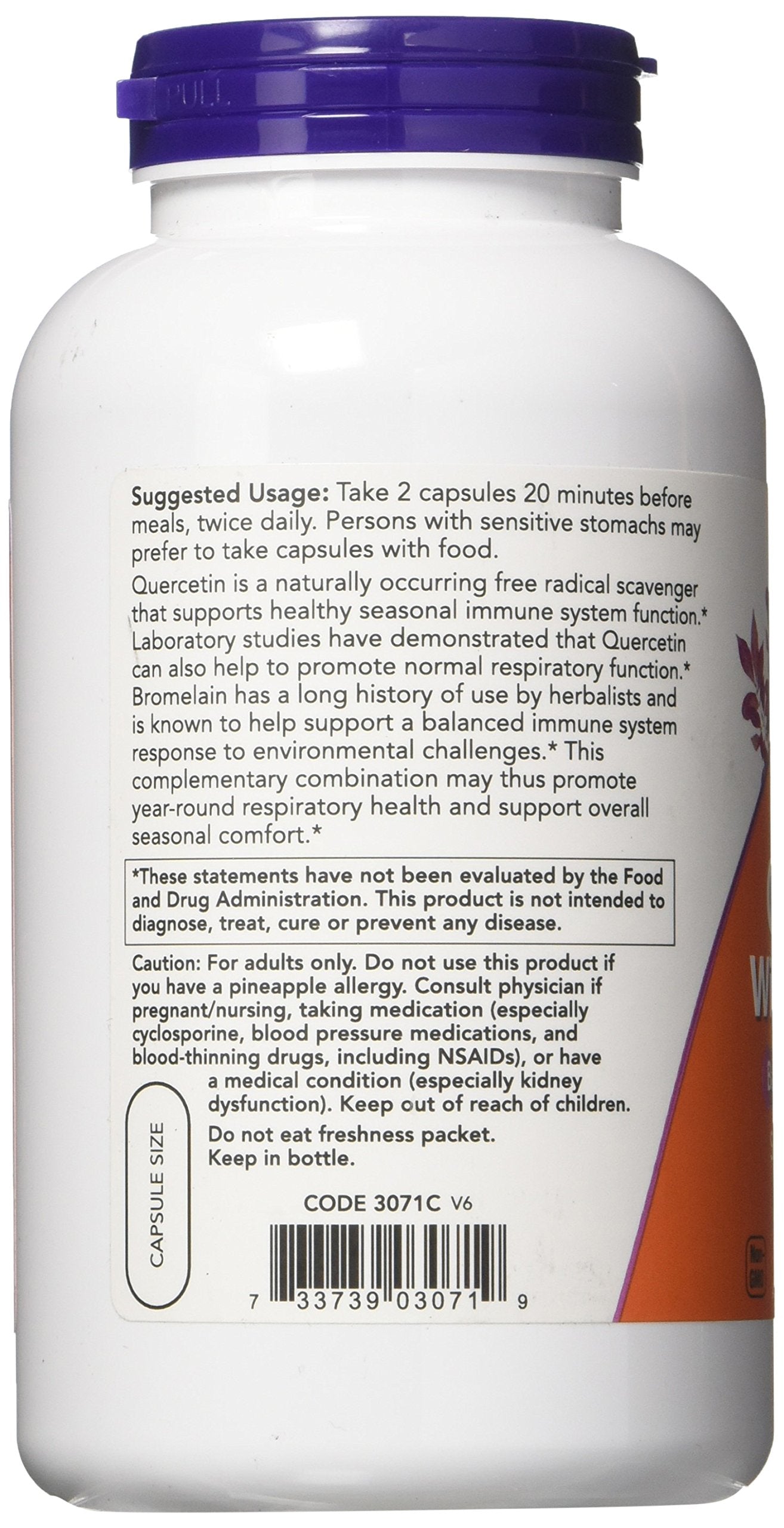 NOW Foods Quercetin & Bromelain ingredients list