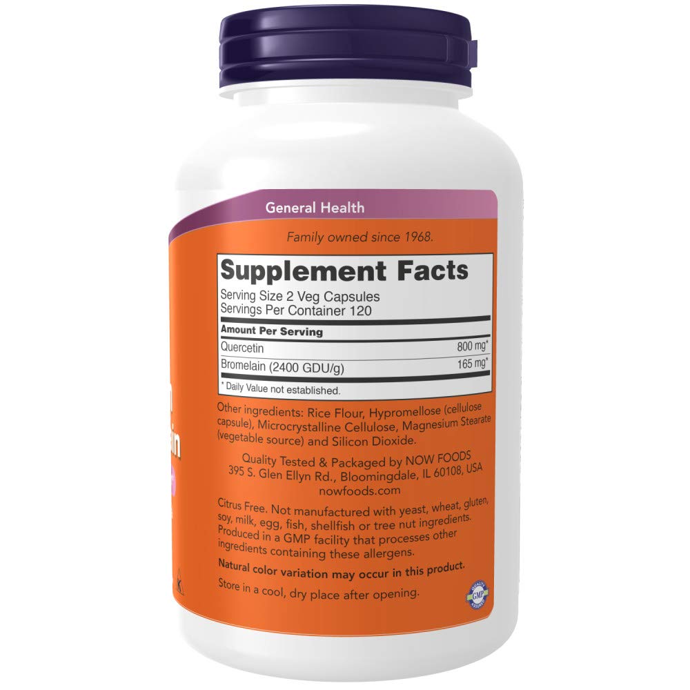 NOW Foods Quercetin & Bromelain supplement bottle with label