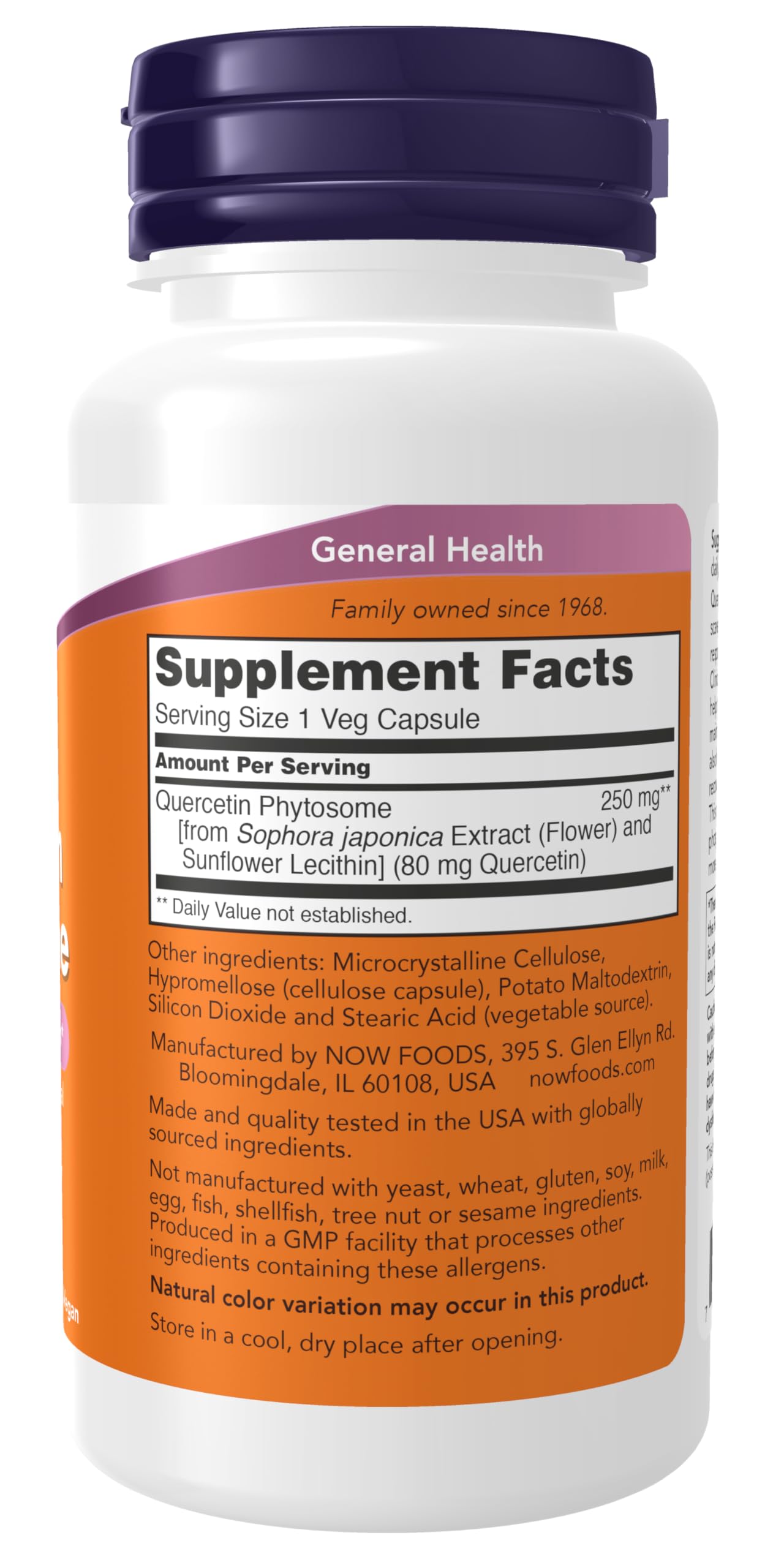 NOW Foods Quercetin Phytosome 68g side view of packaging
