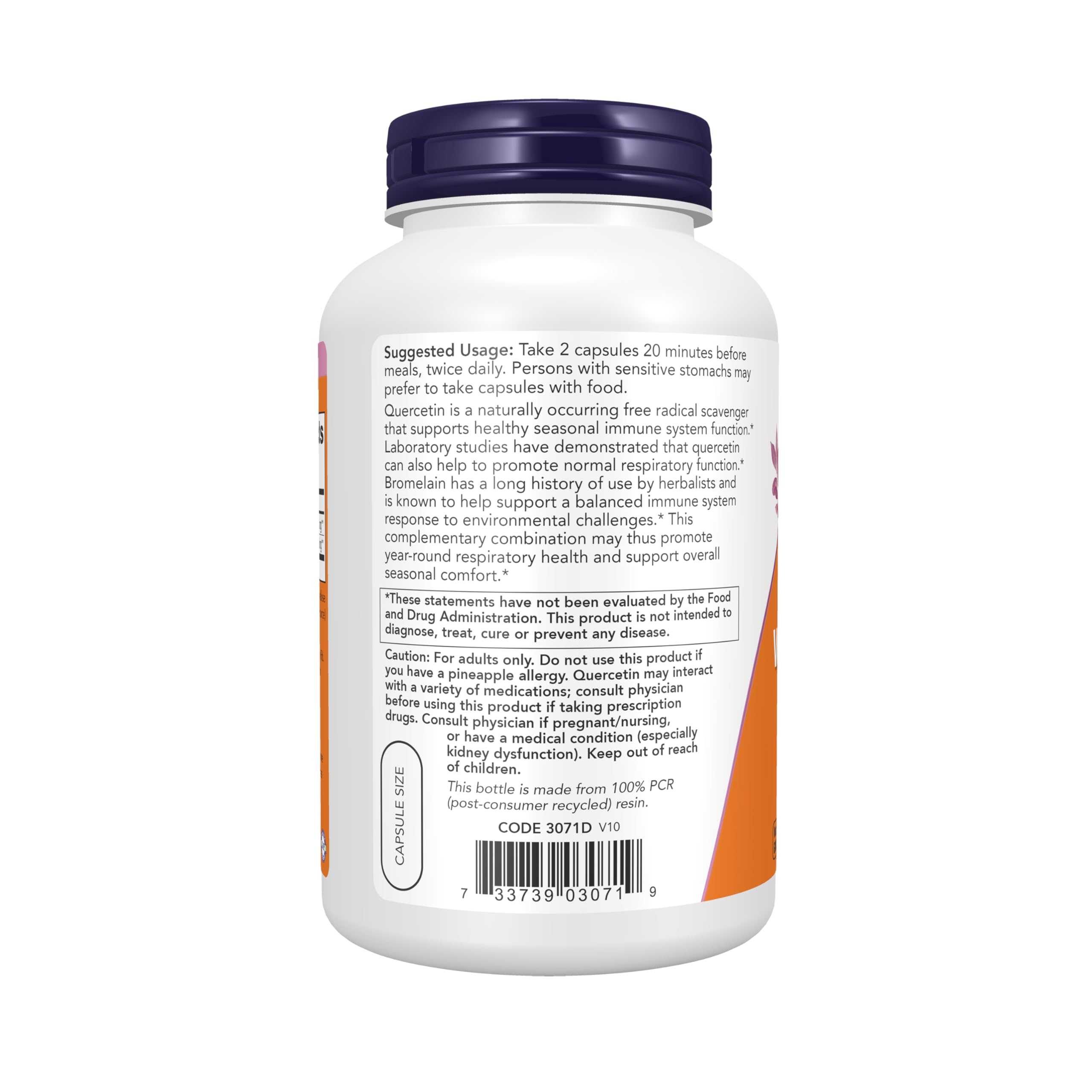 NOW Foods Quercetin with Bromelain 268g back view