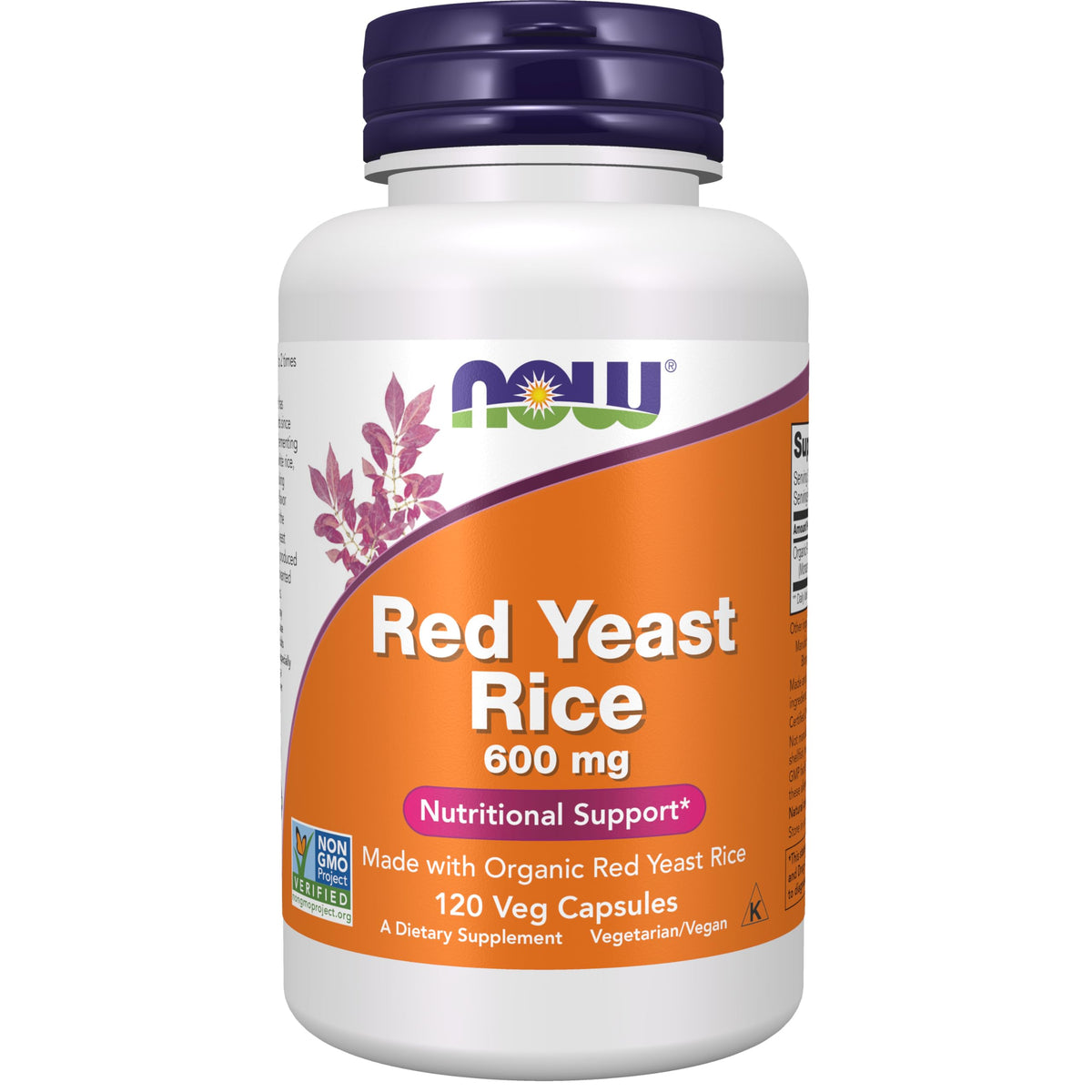 NOW Foods Red Yeast Rice 600mg Organic Capsules front view