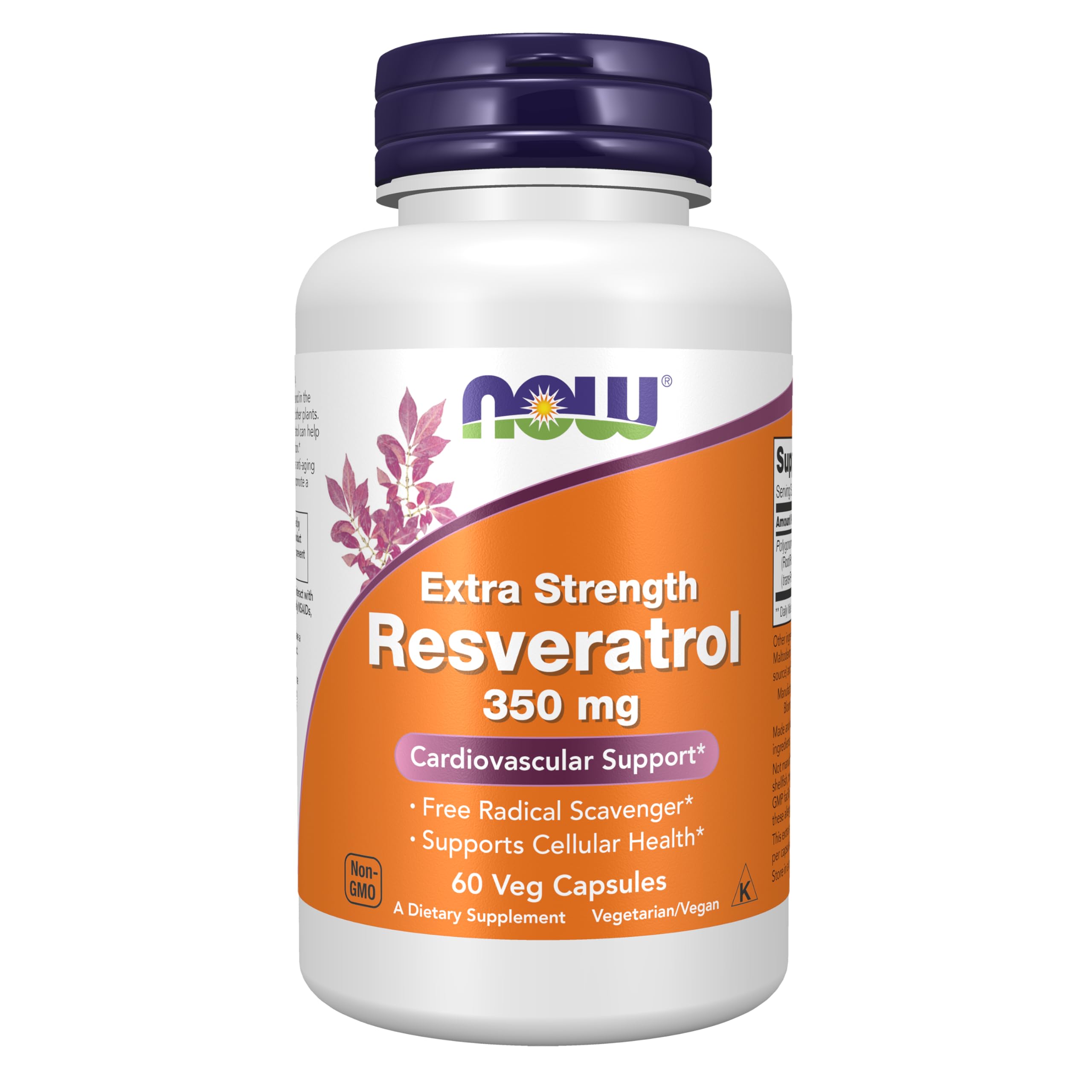 NOW Foods Resveratrol Extra Strength 350mg capsules front view