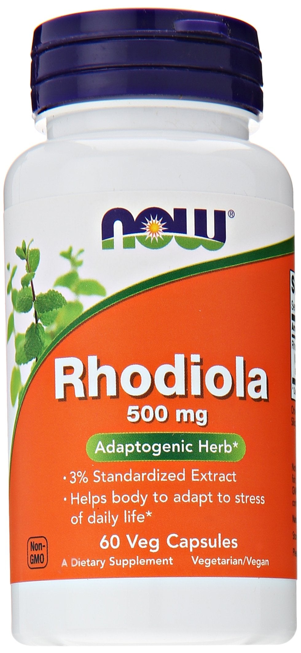 NOW Foods Rhodiola Rosea 500mg capsules front view