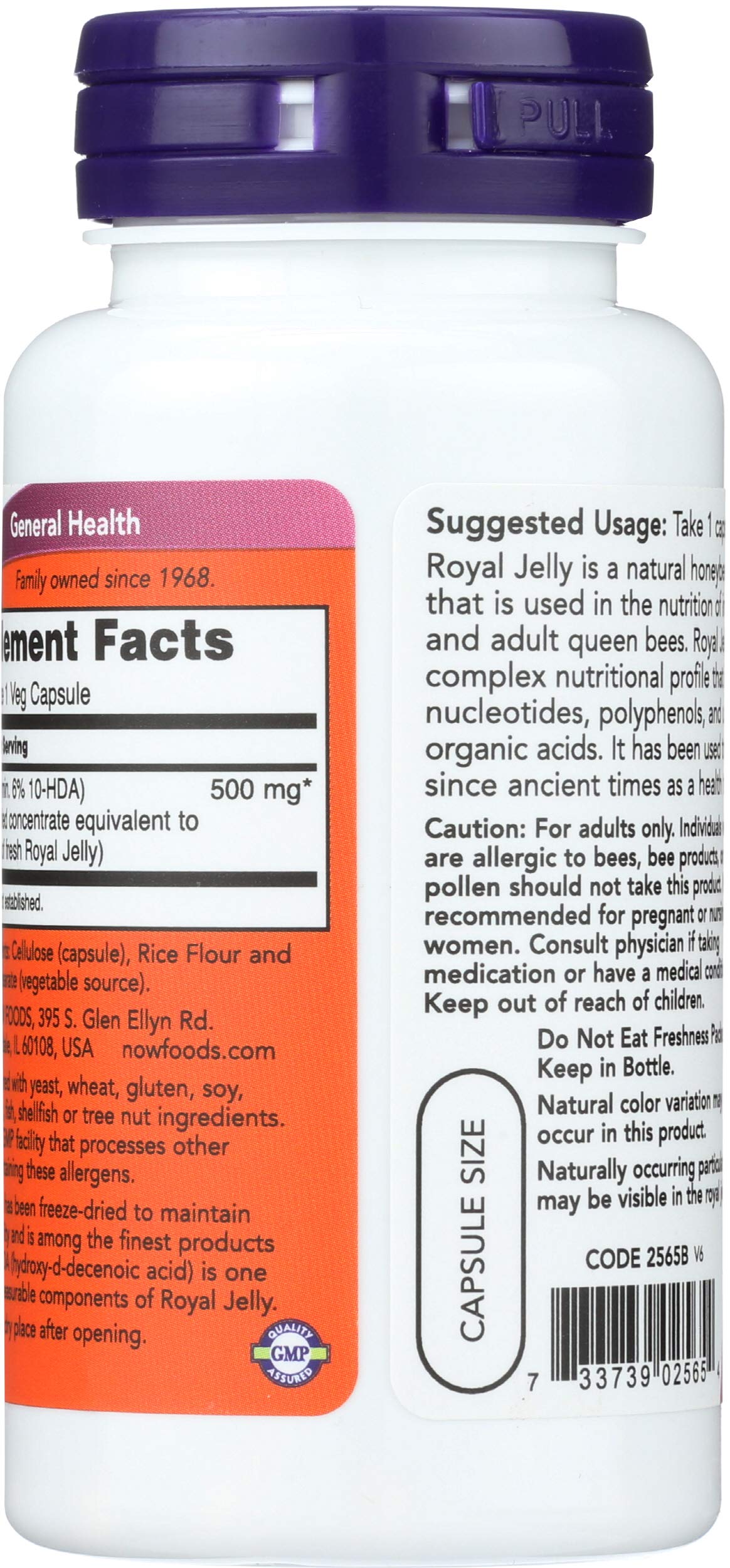 NOW Foods Royal Jelly 60 Capsules side view