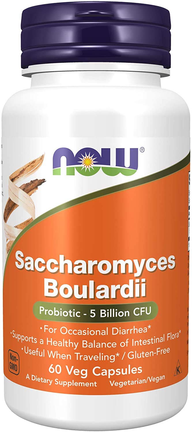 NOW Foods Saccharomyces Boulardii probiotic yeast capsules front view