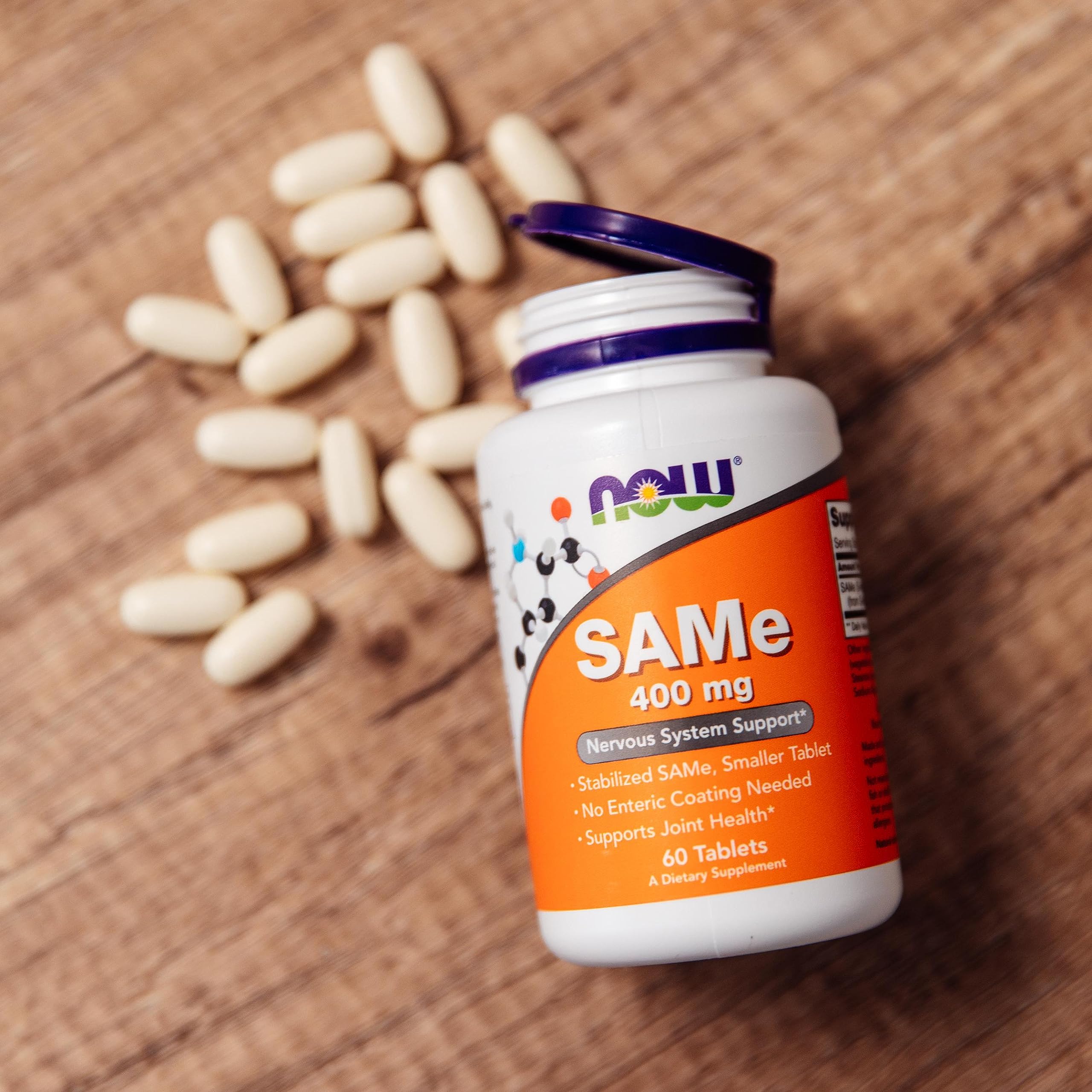 NOW Foods SAMe 400mg supplement in a lifestyle setting