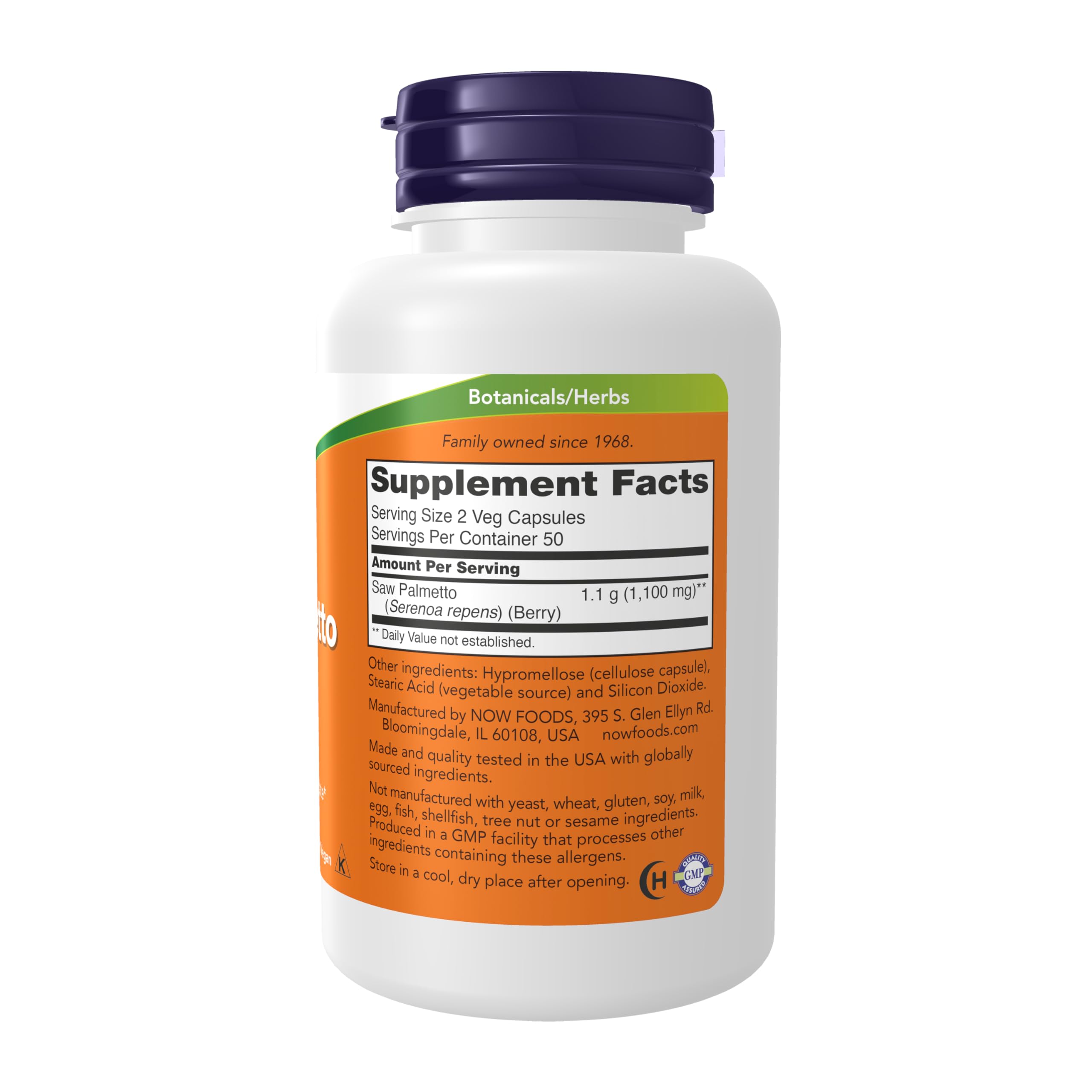 NOW Foods Saw Palmetto 1,100mg label close-up