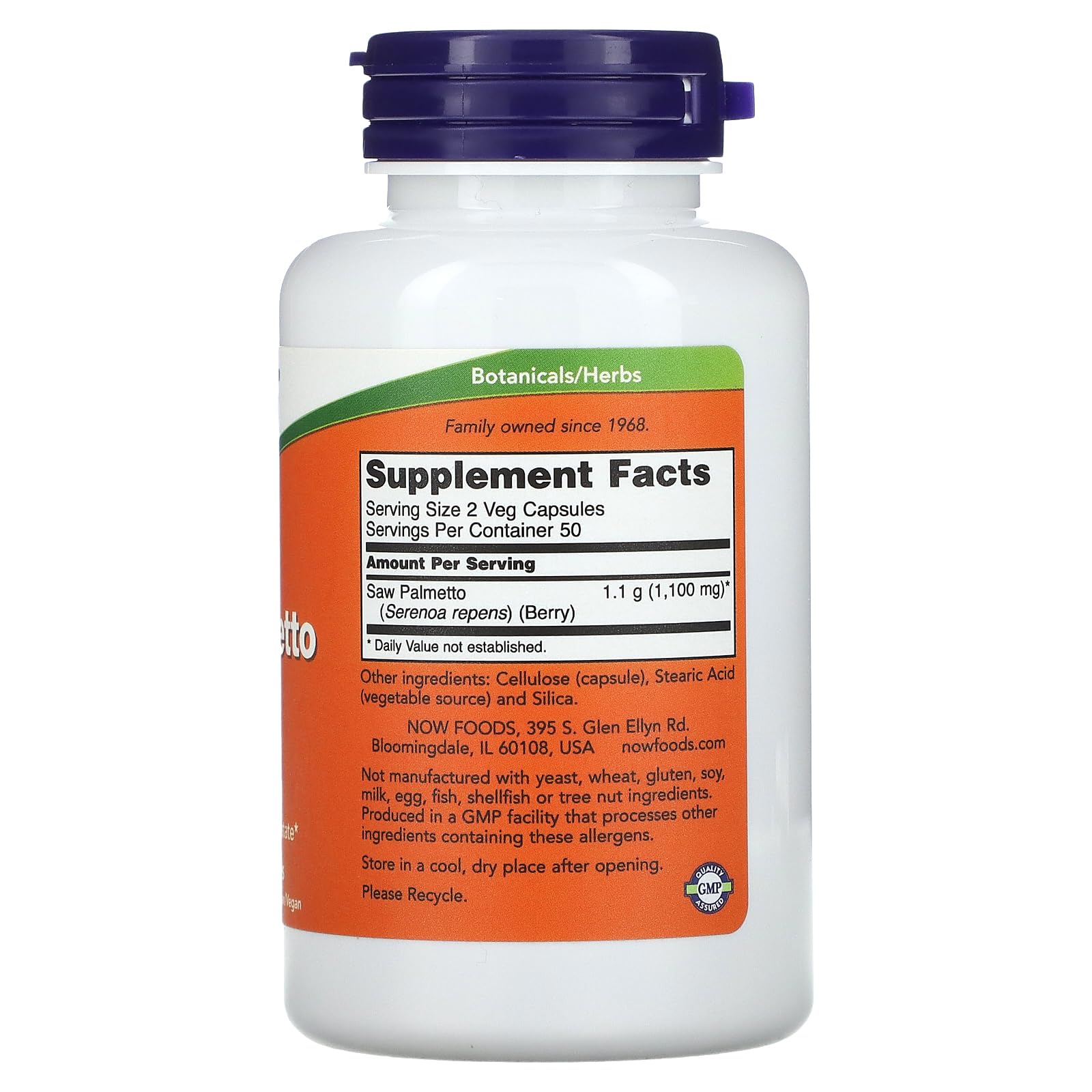 NOW Foods Saw Palmetto 550mg 100 Vcaps packaging