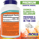 NOW Foods Selenium 200 mcg 300 Capsules side view