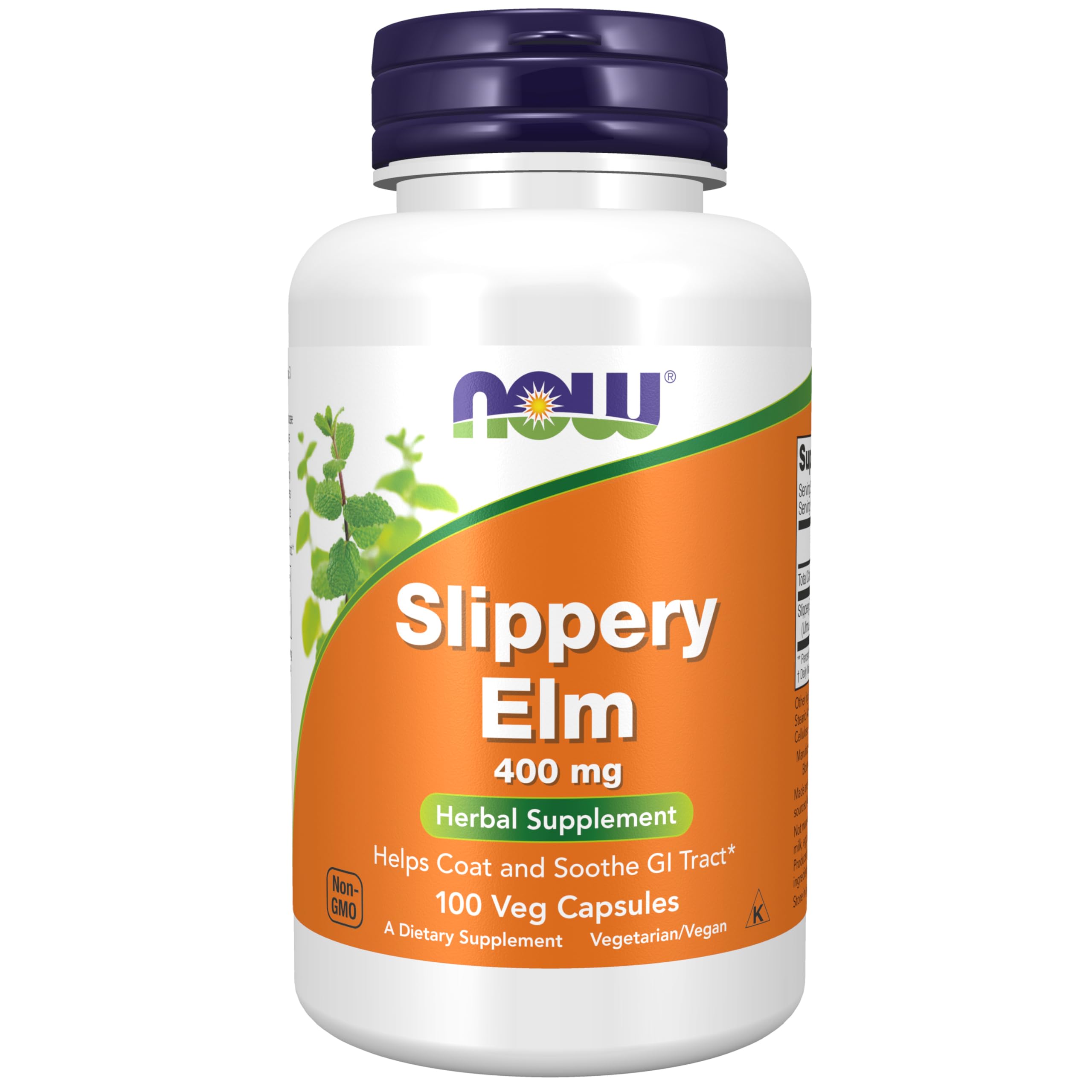 NOW Foods Slippery Elm 400 mg 100 Capsules front view